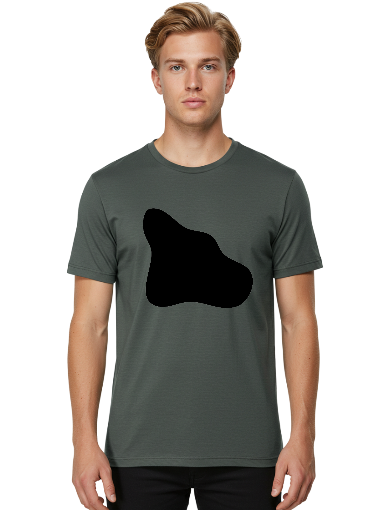 Black-Blob-2 Men'S Graphic Tee, 100% Cotton, Comfortable Casual Summer Wear, Machine Washable, Abstract Shape, Black Silhouette, Irregular Form, Modern Design, Graphic Element, Minimalist Art, Contemporary Style -  Aaa365
