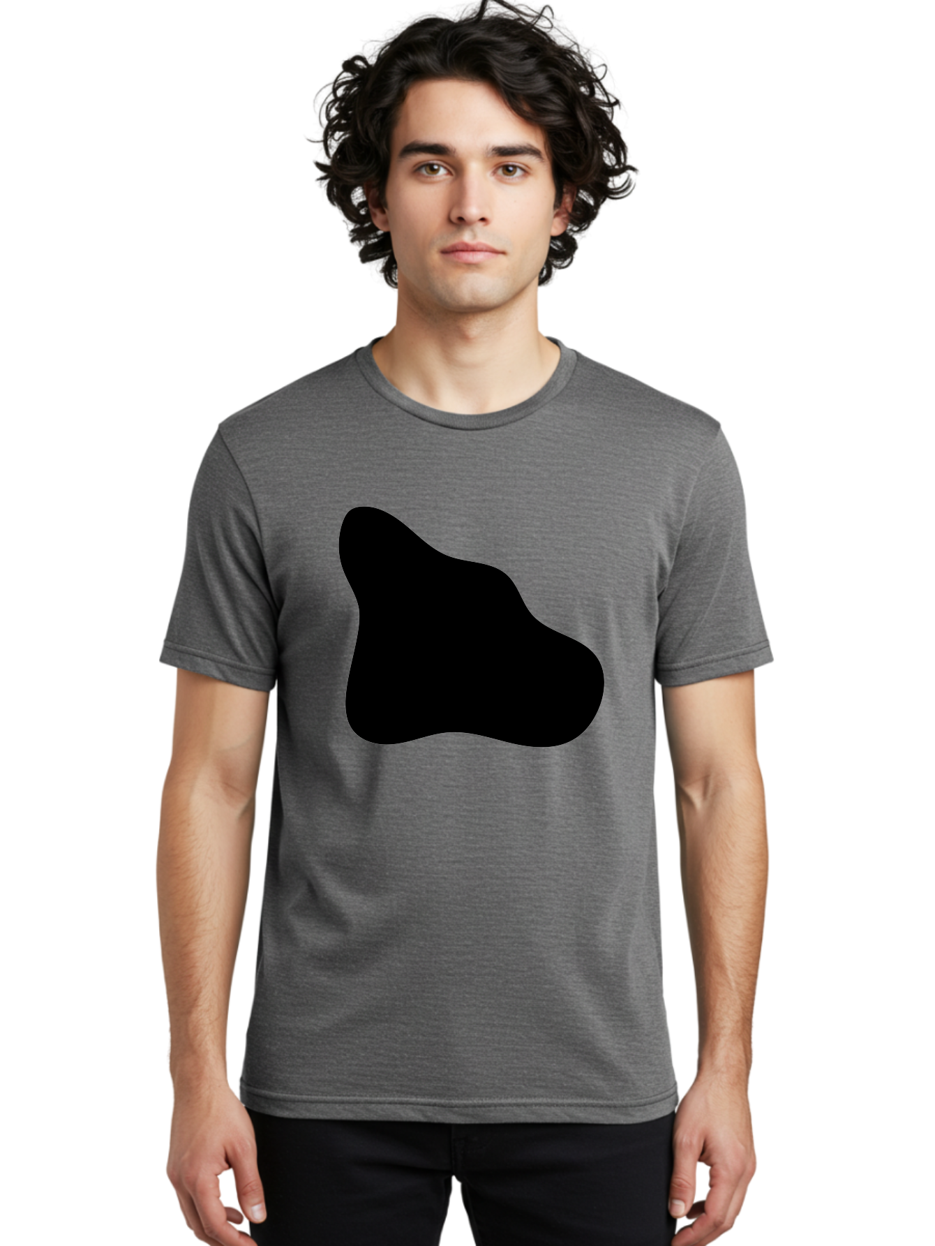 Black-Blob-2 Men'S Graphic Tee, 100% Cotton, Comfortable Casual Summer Wear, Machine Washable, Abstract Shape, Black Silhouette, Irregular Form, Modern Design, Graphic Element, Minimalist Art, Contemporary Style -  Aaa365