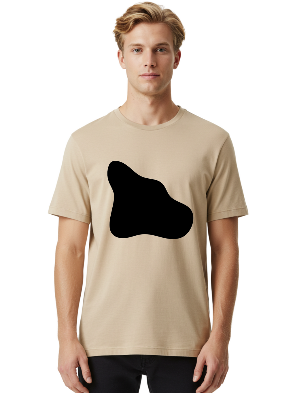Black-Blob-2 Men'S Graphic Tee, 100% Cotton, Comfortable Casual Summer Wear, Machine Washable, Abstract Shape, Black Silhouette, Irregular Form, Modern Design, Graphic Element, Minimalist Art, Contemporary Style -  Aaa365