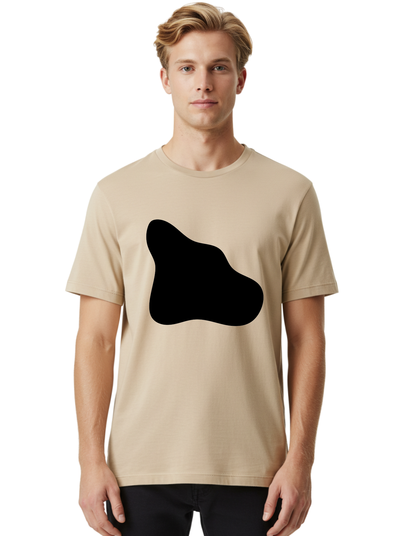 Black-Blob-2 Men'S Graphic Tee, 100% Cotton, Comfortable Casual Summer Wear, Machine Washable, Abstract Shape, Black Silhouette, Irregular Form, Modern Design, Graphic Element, Minimalist Art, Contemporary Style -  Aaa365