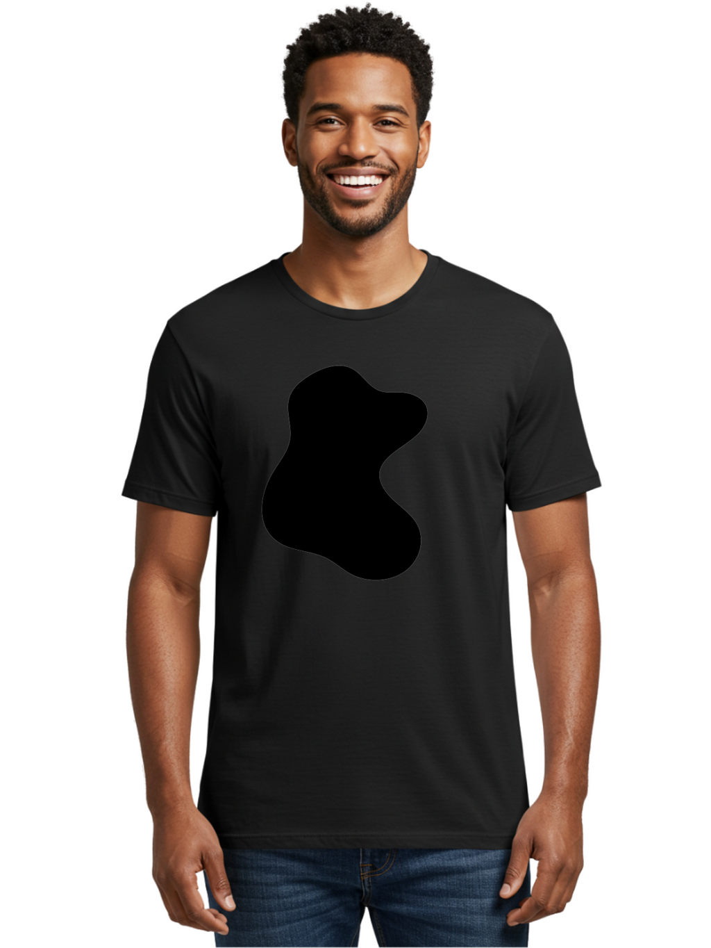 Black-Blob Men'S Graphic Tee, 100% Cotton, Comfortable Casual Summer Wear, Machine Washable, Black Blob Shape, Abstract Design, Irregular Form, Modern Art, Minimalist Style, Simple Shape, Unique Silhouette -  Aaa366