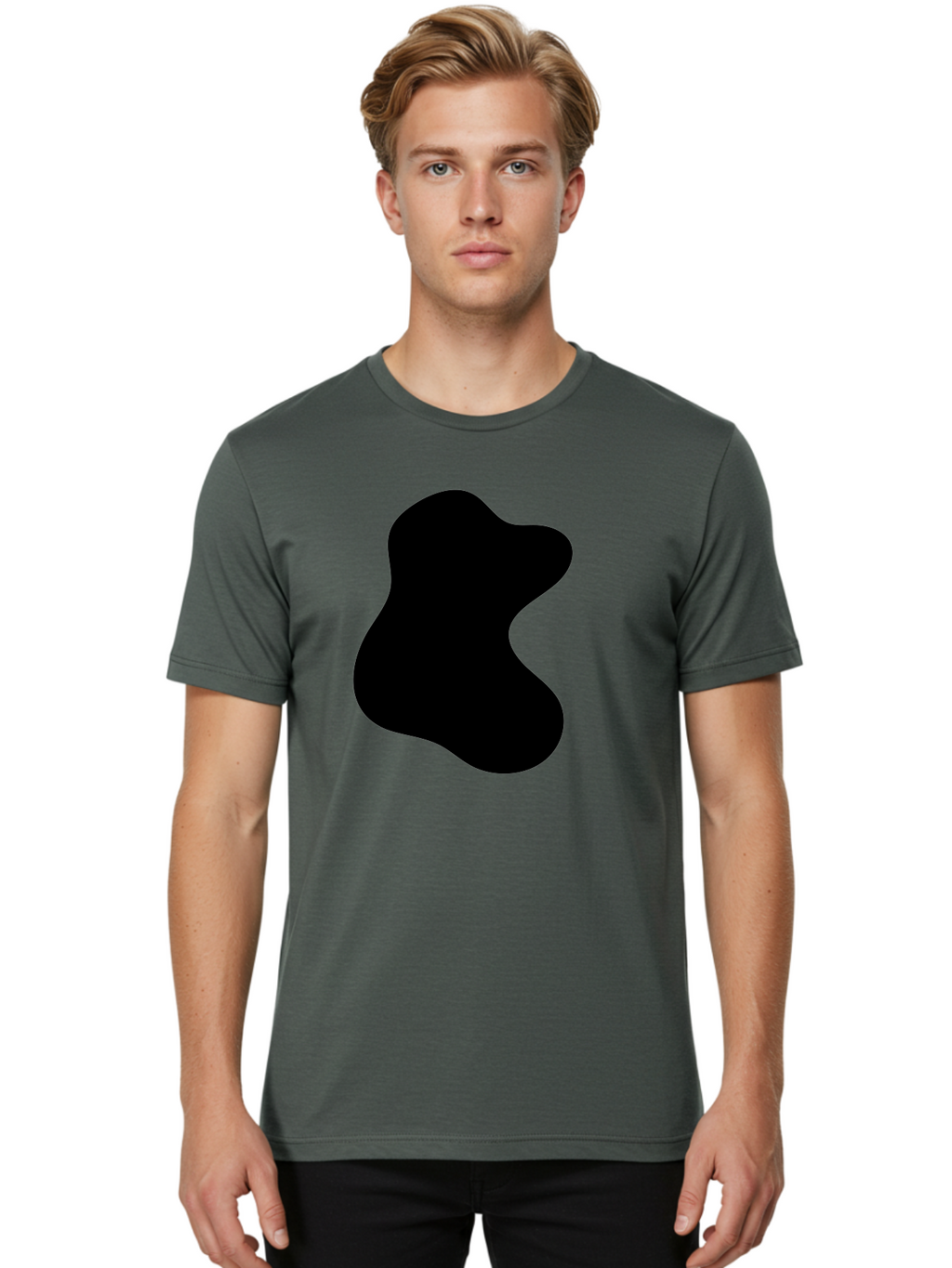 Black-Blob Men'S Graphic Tee, 100% Cotton, Comfortable Casual Summer Wear, Machine Washable, Black Blob Shape, Abstract Design, Irregular Form, Modern Art, Minimalist Style, Simple Shape, Unique Silhouette -  Aaa366
