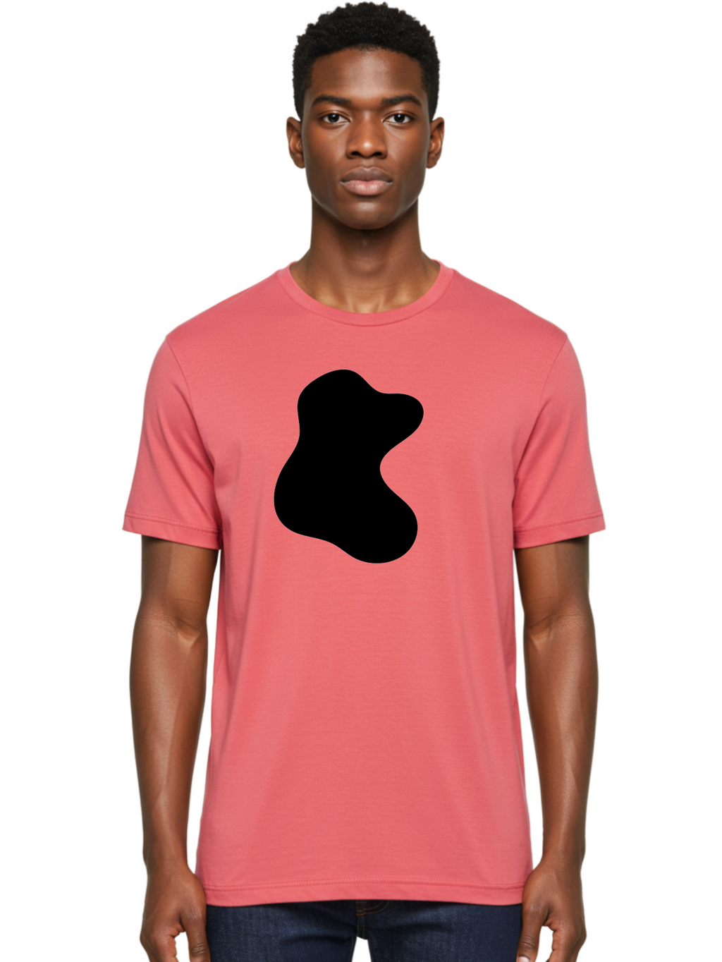 Black-Blob Men'S Graphic Tee, 100% Cotton, Comfortable Casual Summer Wear, Machine Washable, Black Blob Shape, Abstract Design, Irregular Form, Modern Art, Minimalist Style, Simple Shape, Unique Silhouette -  Aaa366