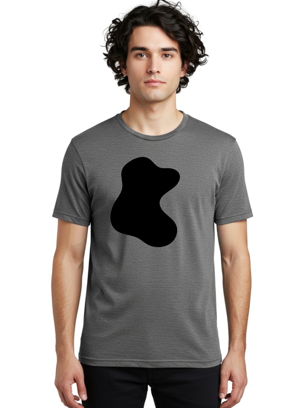 Black-Blob Men'S Graphic Tee, 100% Cotton, Comfortable Casual Summer Wear, Machine Washable, Black Blob Shape, Abstract Design, Irregular Form, Modern Art, Minimalist Style, Simple Shape, Unique Silhouette -  Aaa366