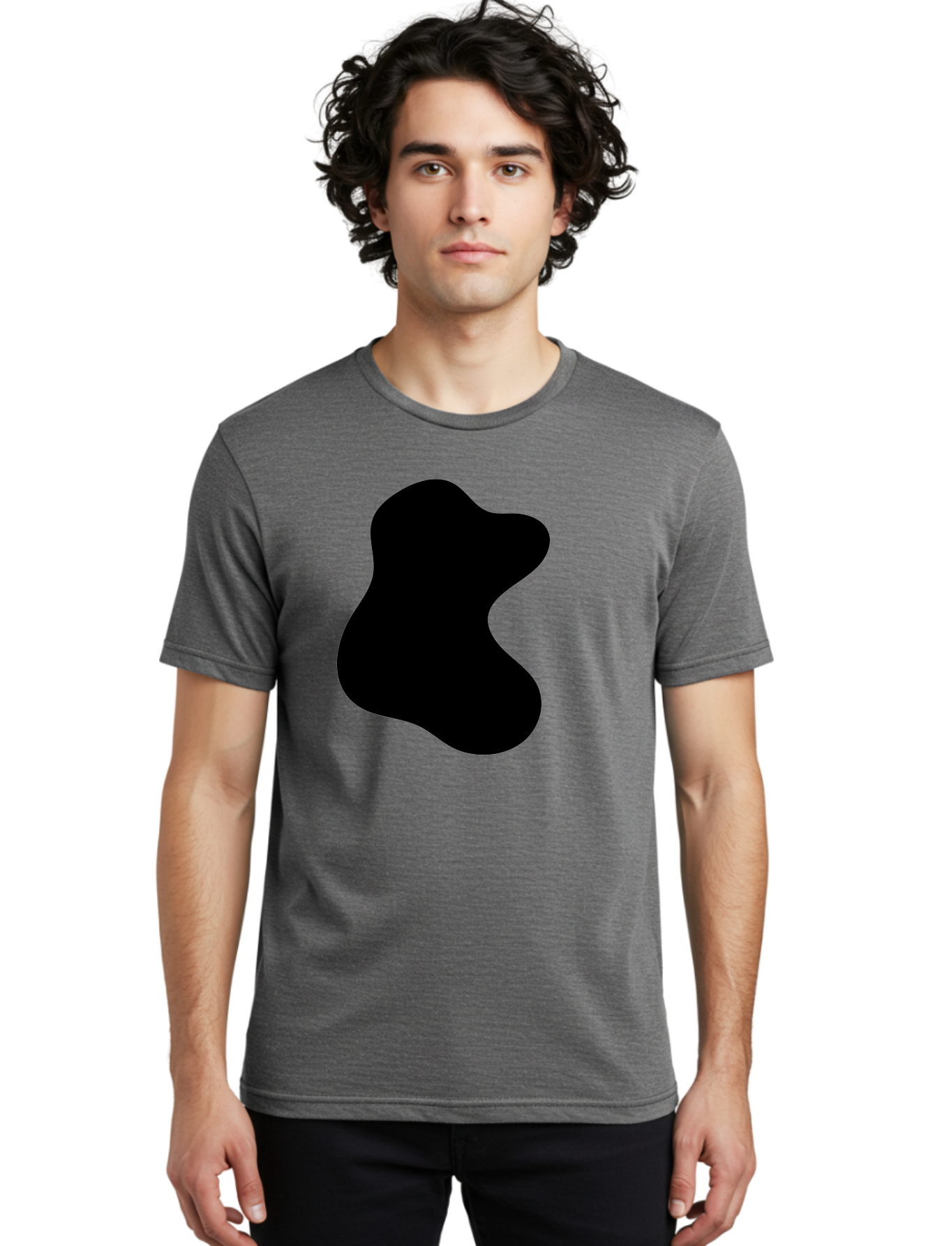Black-Blob Men'S Graphic Tee, 100% Cotton, Comfortable Casual Summer Wear, Machine Washable, Black Blob Shape, Abstract Design, Irregular Form, Modern Art, Minimalist Style, Simple Shape, Unique Silhouette -  Aaa366