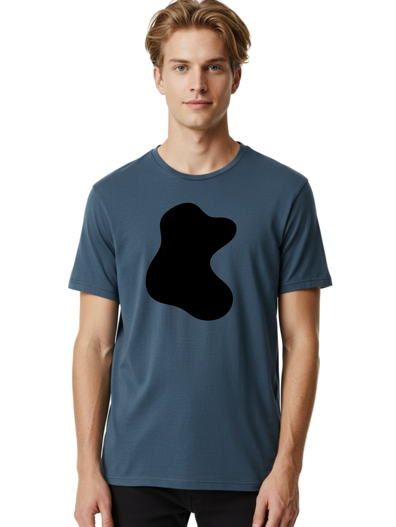 Black-Blob Men'S Graphic Tee, 100% Cotton, Comfortable Casual Summer Wear, Machine Washable, Black Blob Shape, Abstract Design, Irregular Form, Modern Art, Minimalist Style, Simple Shape, Unique Silhouette -  Aaa366