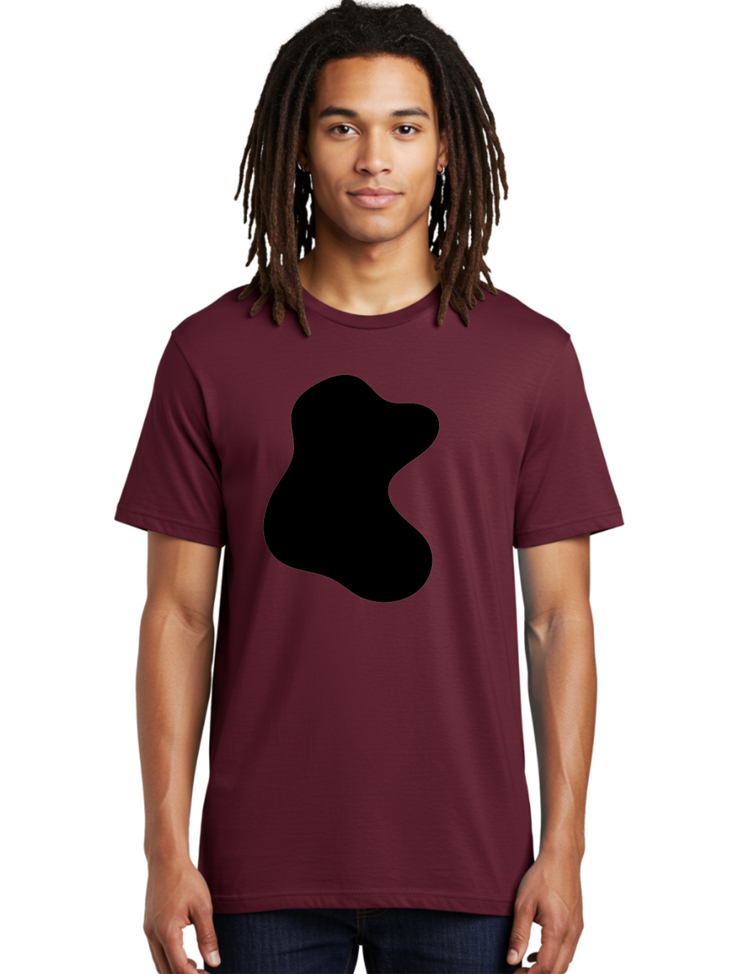 Black-Blob Men'S Graphic Tee, 100% Cotton, Comfortable Casual Summer Wear, Machine Washable, Black Blob Shape, Abstract Design, Irregular Form, Modern Art, Minimalist Style, Simple Shape, Unique Silhouette -  Aaa366