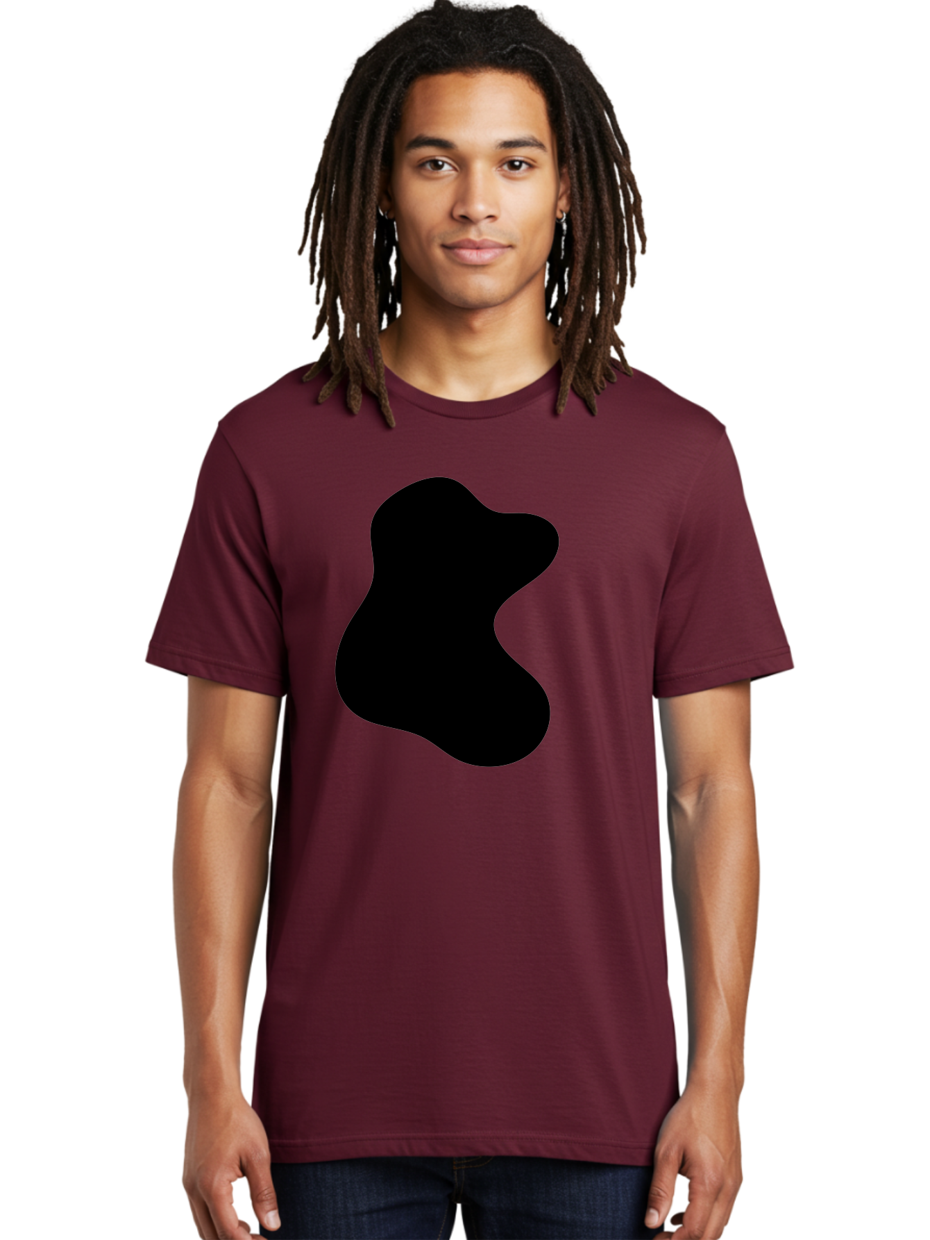 Black-Blob Men'S Graphic Tee, 100% Cotton, Comfortable Casual Summer Wear, Machine Washable, Black Blob Shape, Abstract Design, Irregular Form, Modern Art, Minimalist Style, Simple Shape, Unique Silhouette -  Aaa366