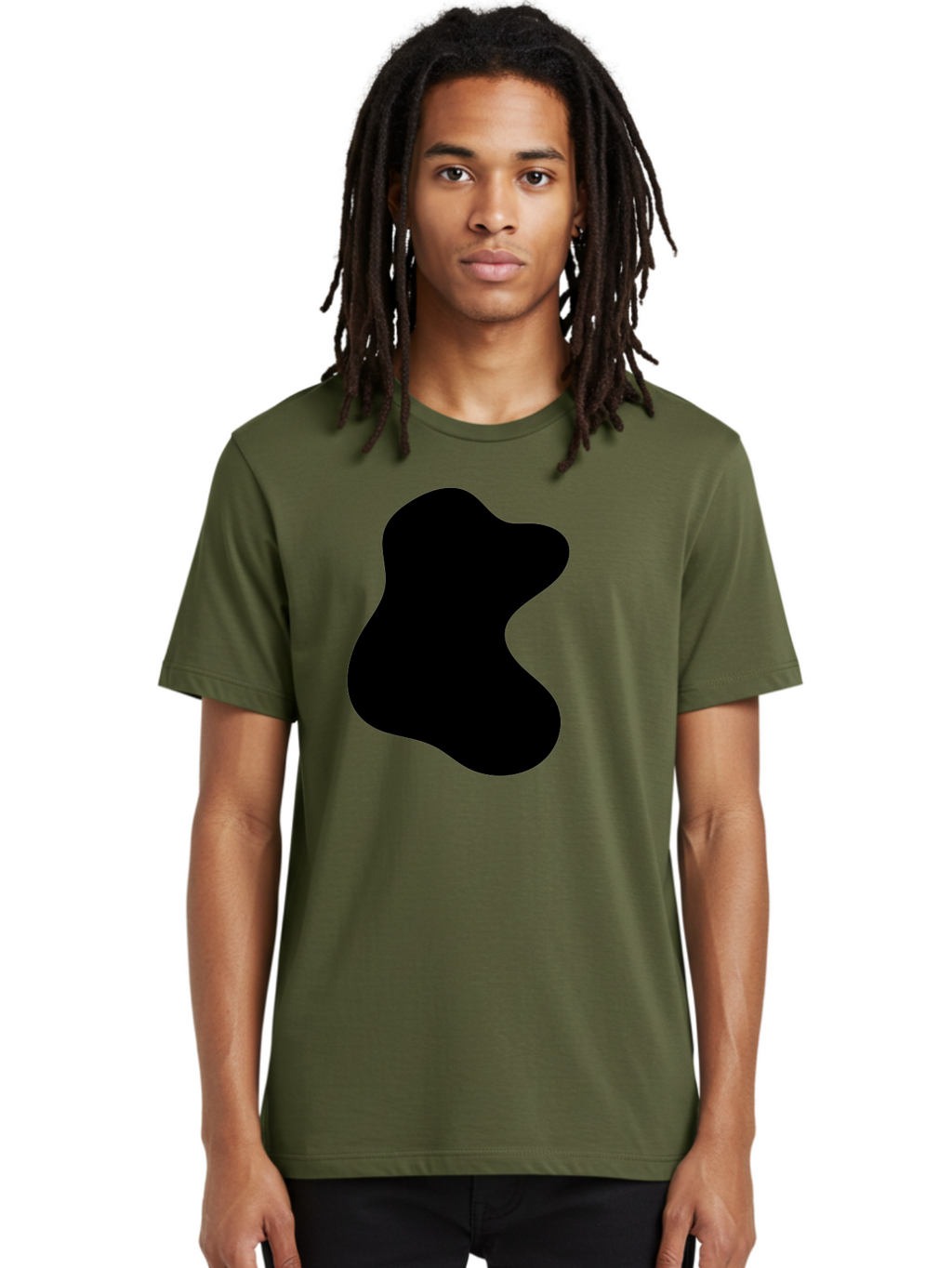 Black-Blob Men'S Graphic Tee, 100% Cotton, Comfortable Casual Summer Wear, Machine Washable, Black Blob Shape, Abstract Design, Irregular Form, Modern Art, Minimalist Style, Simple Shape, Unique Silhouette -  Aaa366