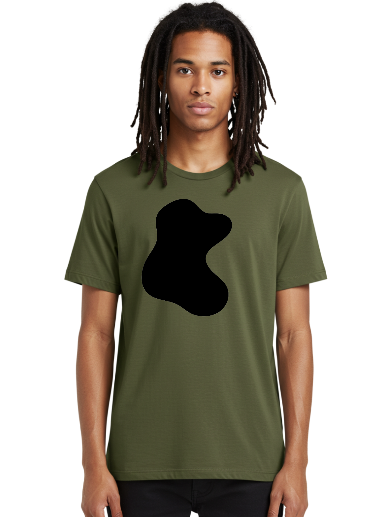 Black-Blob Men'S Graphic Tee, 100% Cotton, Comfortable Casual Summer Wear, Machine Washable, Black Blob Shape, Abstract Design, Irregular Form, Modern Art, Minimalist Style, Simple Shape, Unique Silhouette -  Aaa366