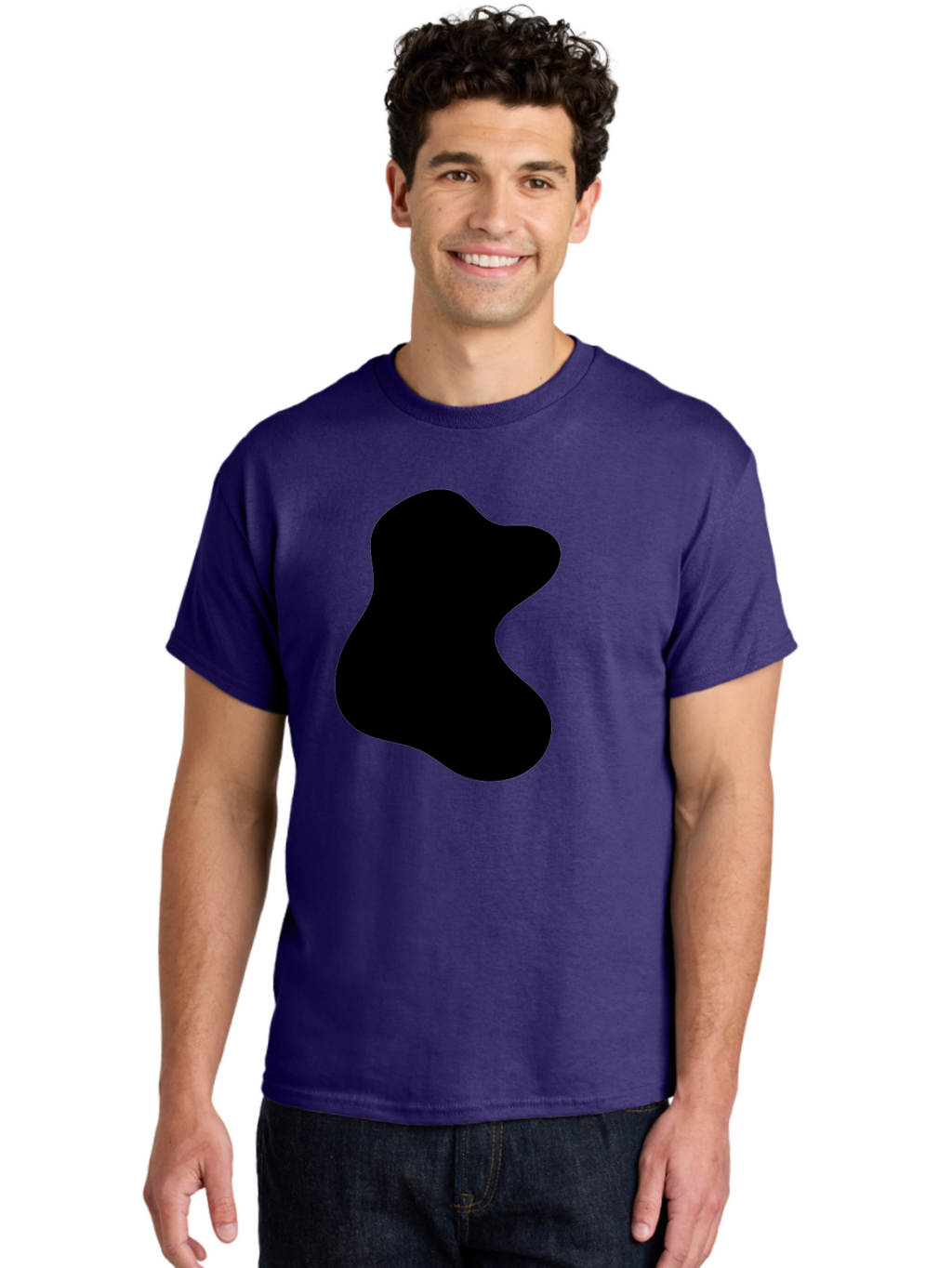 Black-Blob Men'S Graphic Tee, 100% Cotton, Comfortable Casual Summer Wear, Machine Washable, Black Blob Shape, Abstract Design, Irregular Form, Modern Art, Minimalist Style, Simple Shape, Unique Silhouette -  Aaa366
