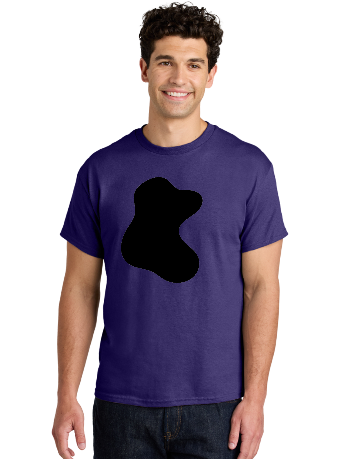 Black-Blob Men'S Graphic Tee, 100% Cotton, Comfortable Casual Summer Wear, Machine Washable, Black Blob Shape, Abstract Design, Irregular Form, Modern Art, Minimalist Style, Simple Shape, Unique Silhouette -  Aaa366