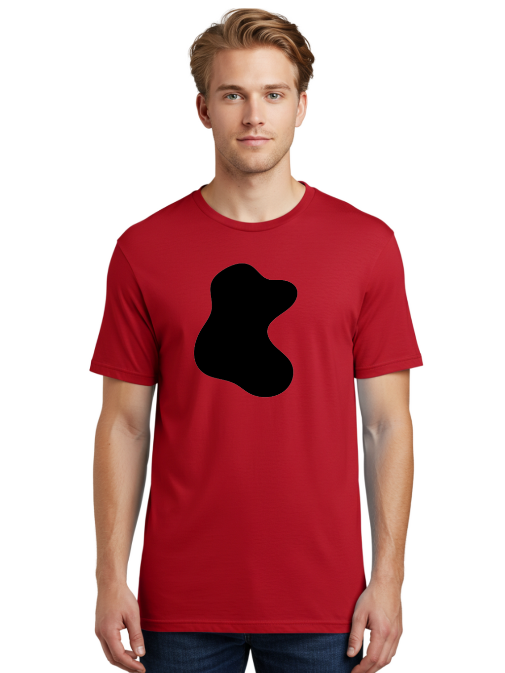 Black-Blob Men'S Graphic Tee, 100% Cotton, Comfortable Casual Summer Wear, Machine Washable, Black Blob Shape, Abstract Design, Irregular Form, Modern Art, Minimalist Style, Simple Shape, Unique Silhouette -  Aaa366