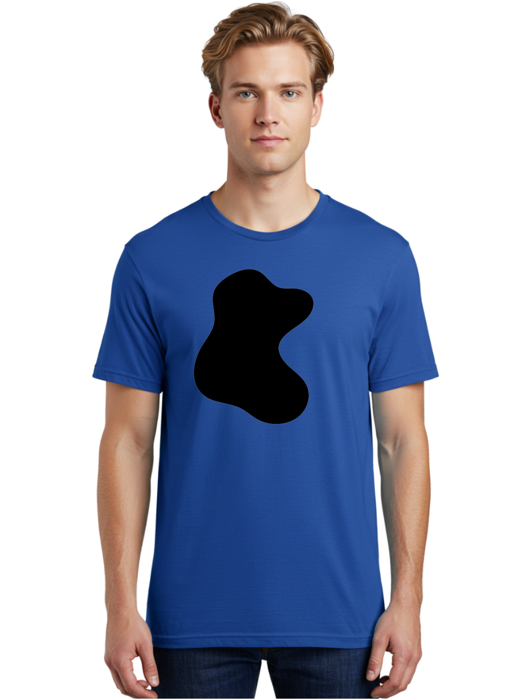 Black-Blob Men'S Graphic Tee, 100% Cotton, Comfortable Casual Summer Wear, Machine Washable, Black Blob Shape, Abstract Design, Irregular Form, Modern Art, Minimalist Style, Simple Shape, Unique Silhouette -  Aaa366