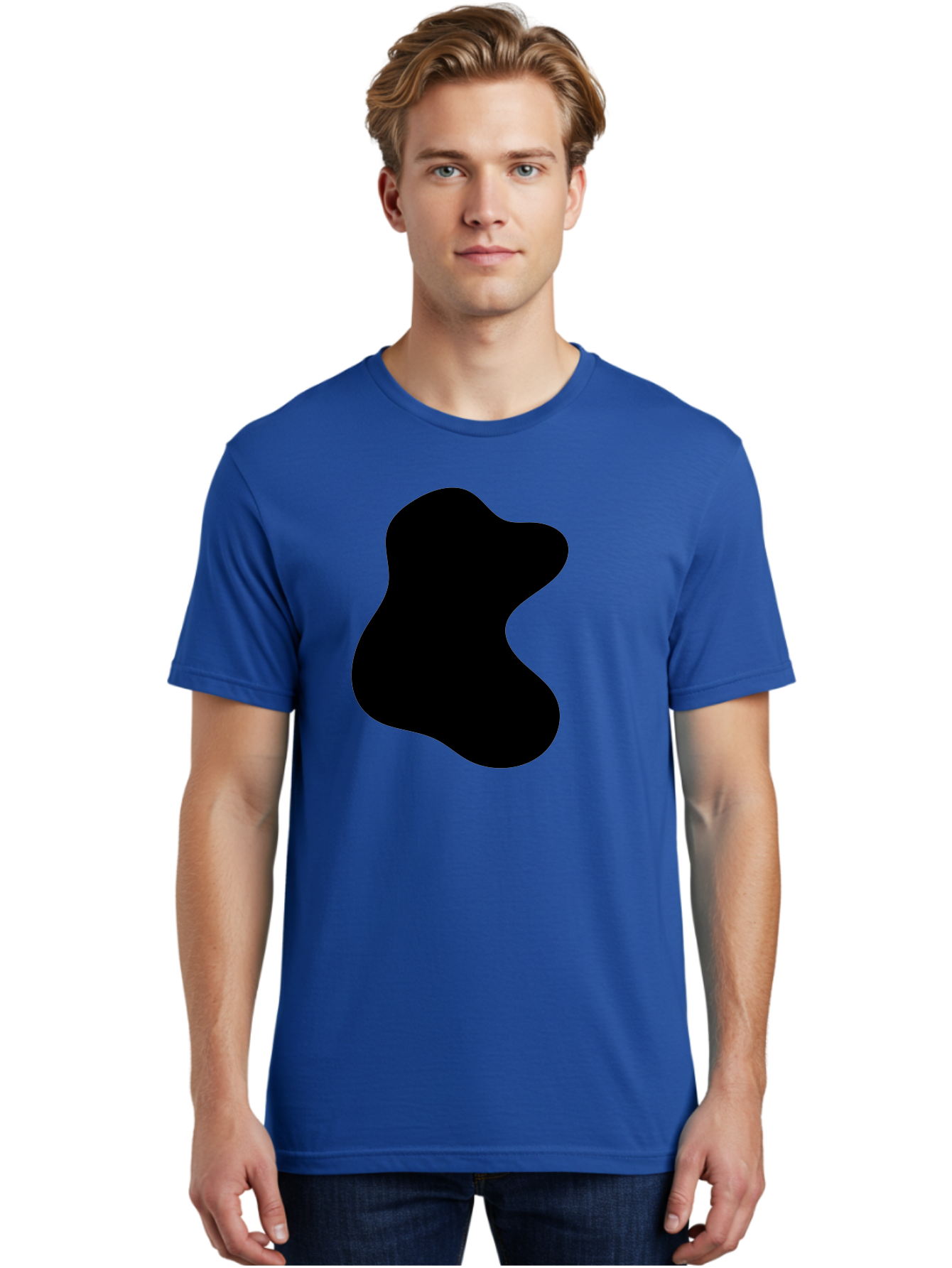 Black-Blob Men'S Graphic Tee, 100% Cotton, Comfortable Casual Summer Wear, Machine Washable, Black Blob Shape, Abstract Design, Irregular Form, Modern Art, Minimalist Style, Simple Shape, Unique Silhouette -  Aaa366