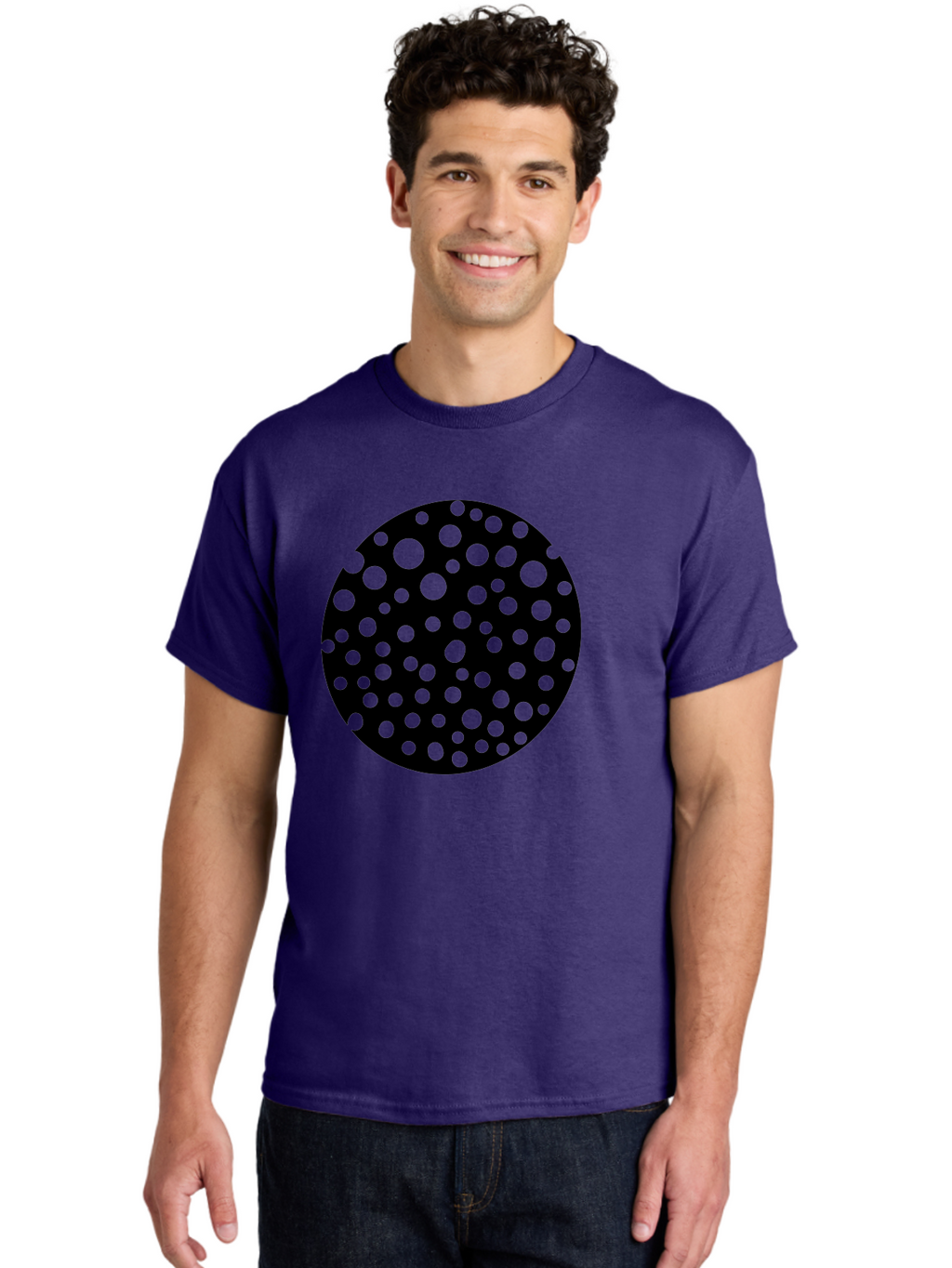 Black-Circle-With-Green-Dots Men'S Graphic Tee, 100% Cotton, Comfortable Casual Summer Wear, Machine Washable, Black Circle, Green Dots, Graphic Design, Abstract Art, Modern Pattern, Geometric Shapes, Simple Design, Bold Colors, -  Aaa368