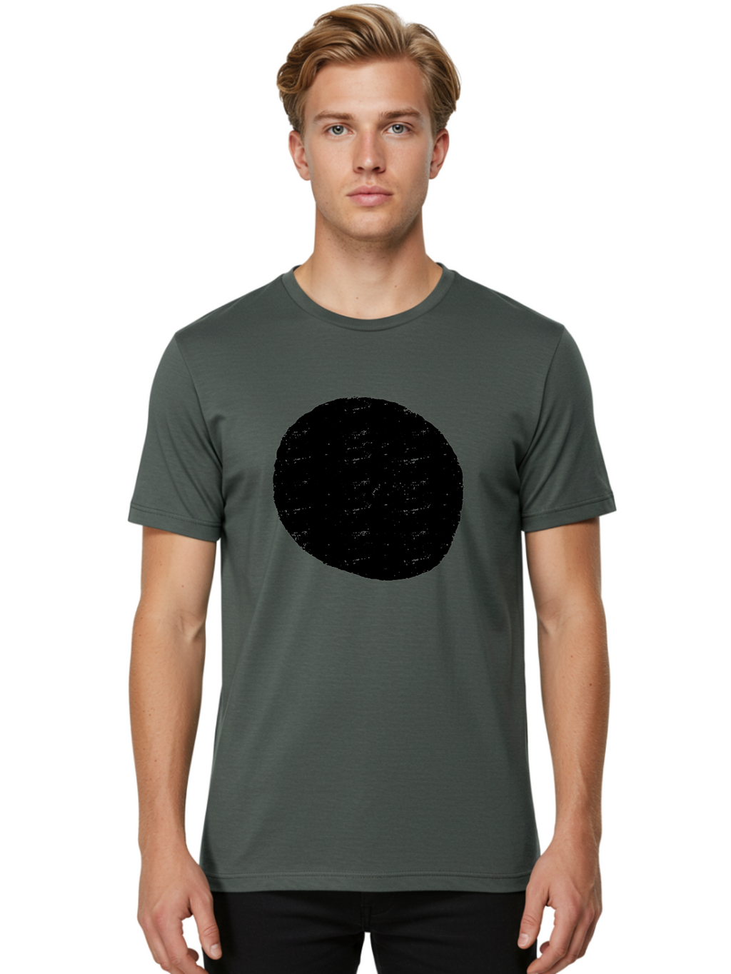 Black-Circle Men'S Graphic Tee, 100% Cotton, Comfortable Casual Summer Wear, Machine Washable, Black Circle, Abstract Shape, Digital Art, Modern Design, Minimalist Style, Geometric Figure, Simple Icon -  Aaa369