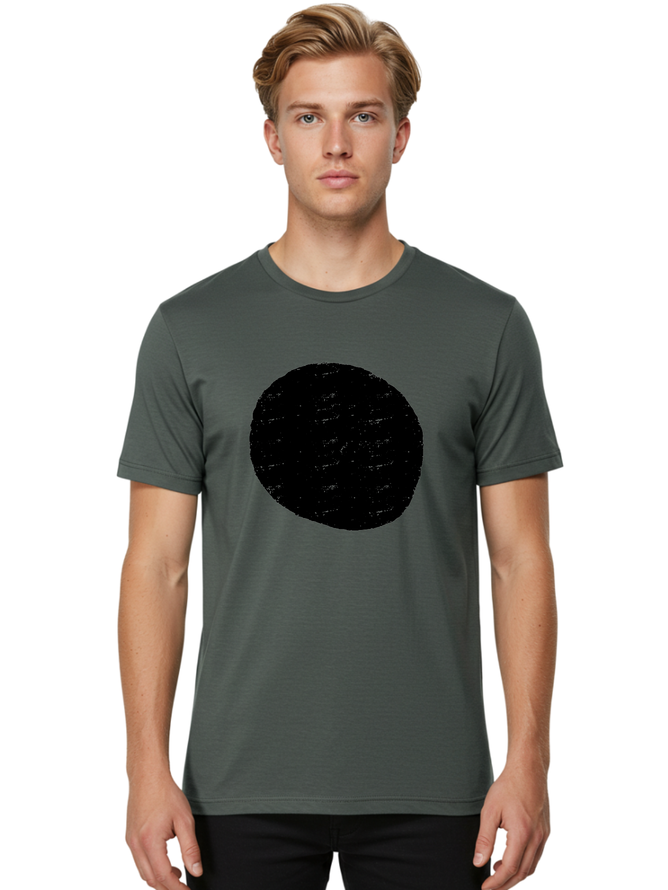 Black-Circle Men'S Graphic Tee, 100% Cotton, Comfortable Casual Summer Wear, Machine Washable, Black Circle, Abstract Shape, Digital Art, Modern Design, Minimalist Style, Geometric Figure, Simple Icon -  Aaa369