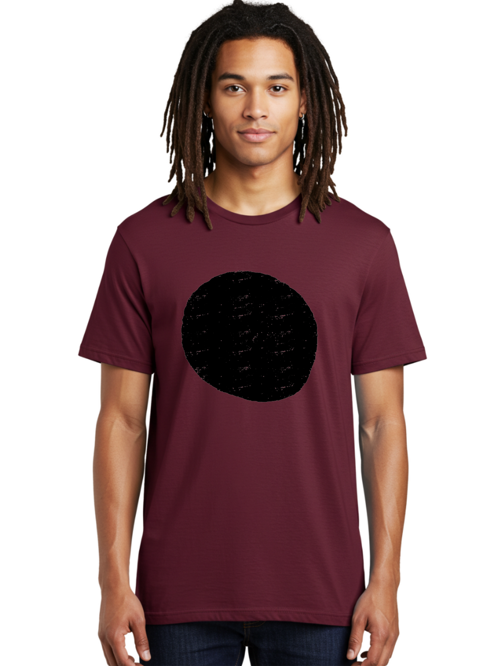 Black-Circle Men'S Graphic Tee, 100% Cotton, Comfortable Casual Summer Wear, Machine Washable, Black Circle, Abstract Shape, Digital Art, Modern Design, Minimalist Style, Geometric Figure, Simple Icon -  Aaa369