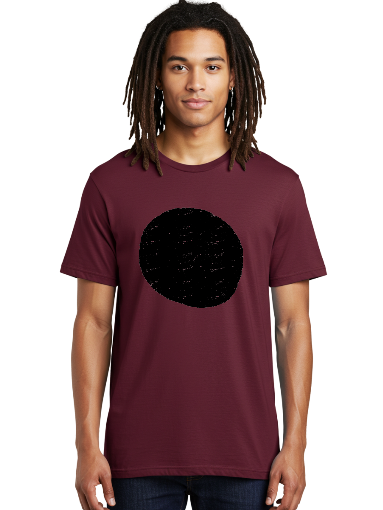 Black-Circle Men'S Graphic Tee, 100% Cotton, Comfortable Casual Summer Wear, Machine Washable, Black Circle, Abstract Shape, Digital Art, Modern Design, Minimalist Style, Geometric Figure, Simple Icon -  Aaa369