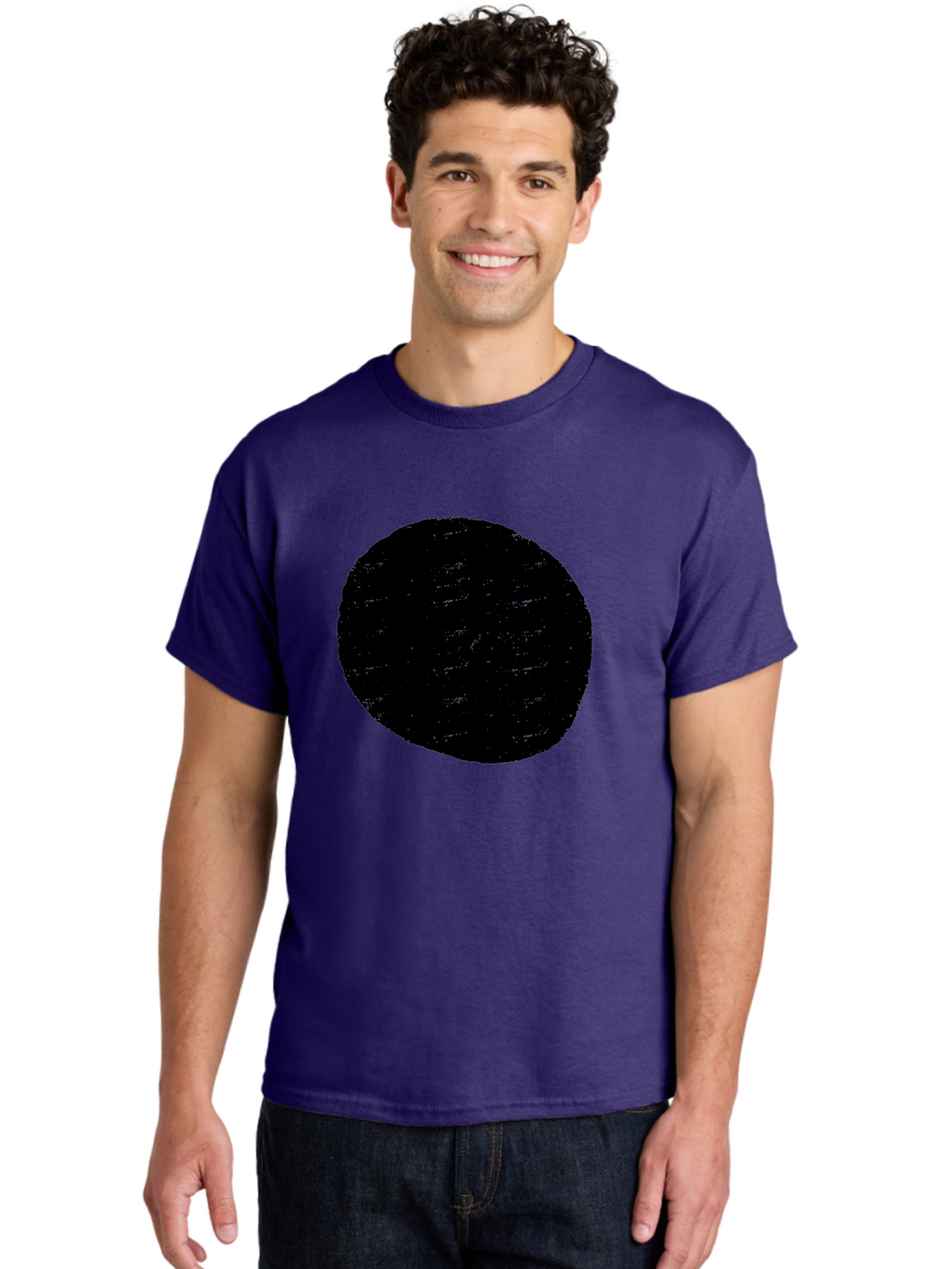 Black-Circle Men'S Graphic Tee, 100% Cotton, Comfortable Casual Summer Wear, Machine Washable, Black Circle, Abstract Shape, Digital Art, Modern Design, Minimalist Style, Geometric Figure, Simple Icon -  Aaa369