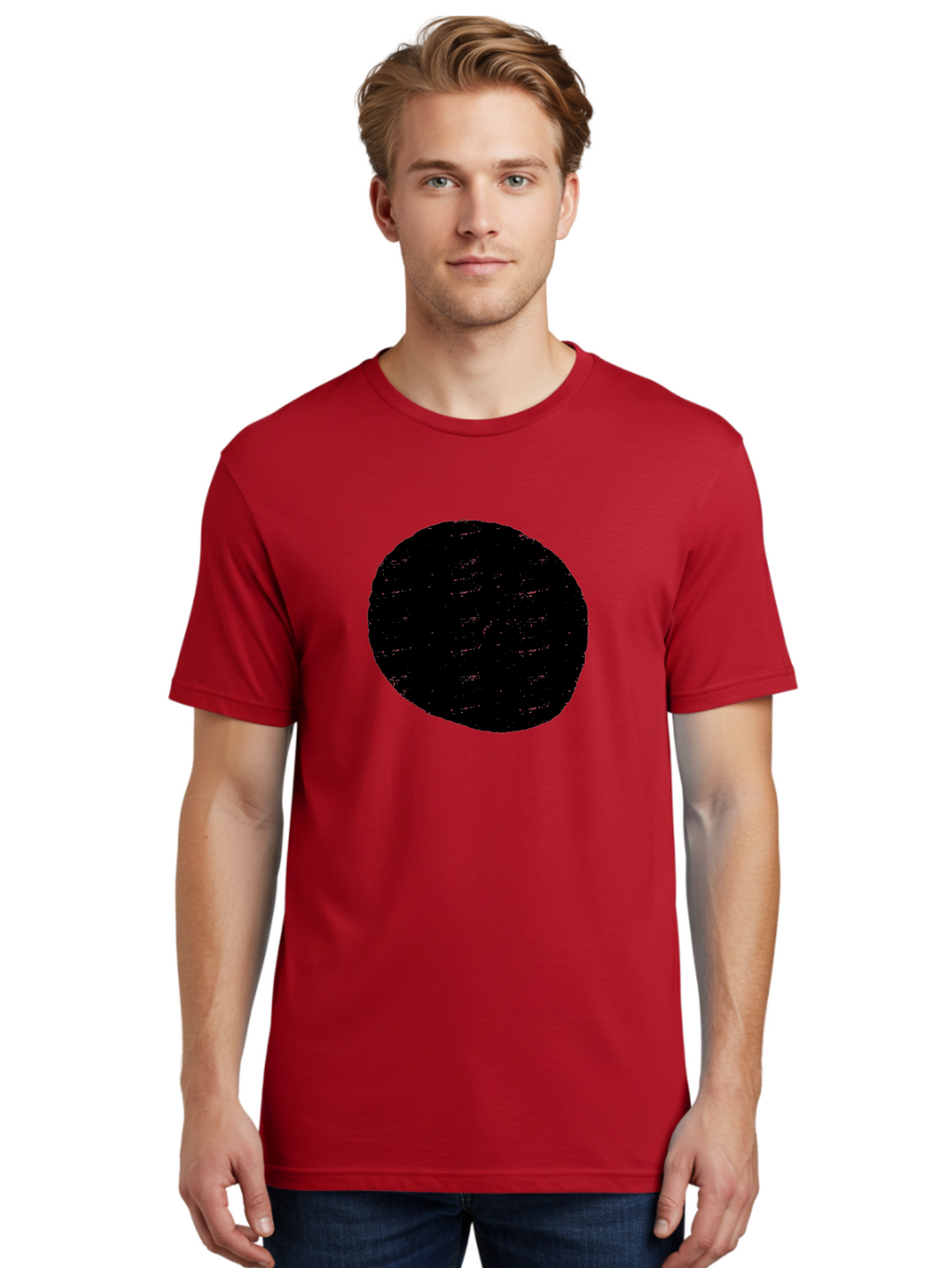 Black-Circle Men'S Graphic Tee, 100% Cotton, Comfortable Casual Summer Wear, Machine Washable, Black Circle, Abstract Shape, Digital Art, Modern Design, Minimalist Style, Geometric Figure, Simple Icon -  Aaa369