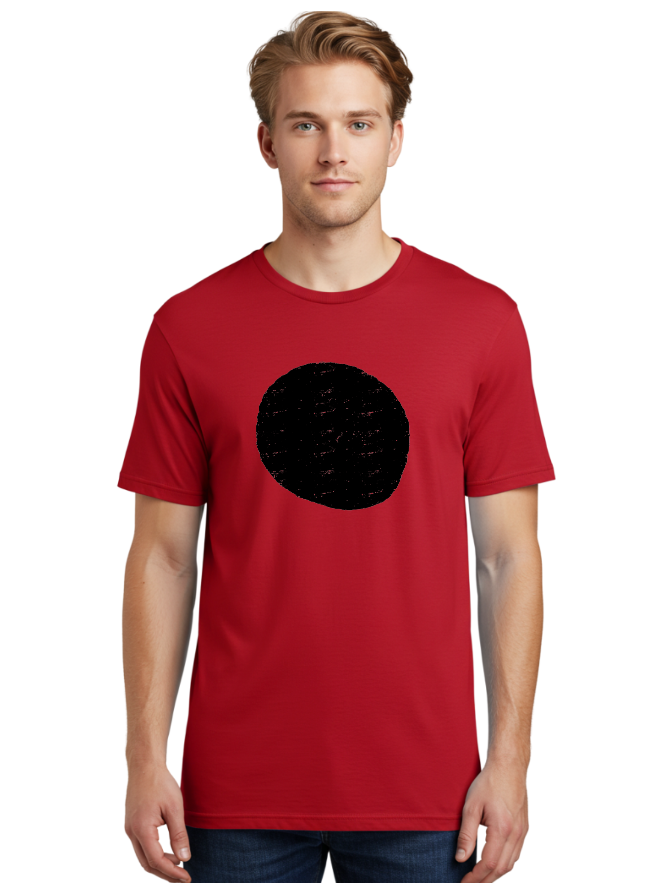 Black-Circle Men'S Graphic Tee, 100% Cotton, Comfortable Casual Summer Wear, Machine Washable, Black Circle, Abstract Shape, Digital Art, Modern Design, Minimalist Style, Geometric Figure, Simple Icon -  Aaa369