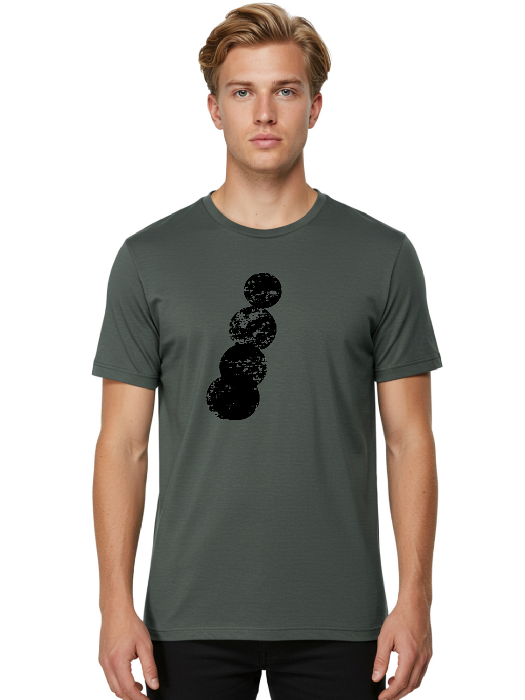 Black-Circles Men'S Graphic Tee, 100% Cotton, Comfortable Casual Summer Wear, Machine Washable, Black Spheres, Distressed Texture, Diagonal Alignment, Abstract Design, Modern Art, Creative Pattern, Minimalist Style, Grunge Effect, -  Aaa370