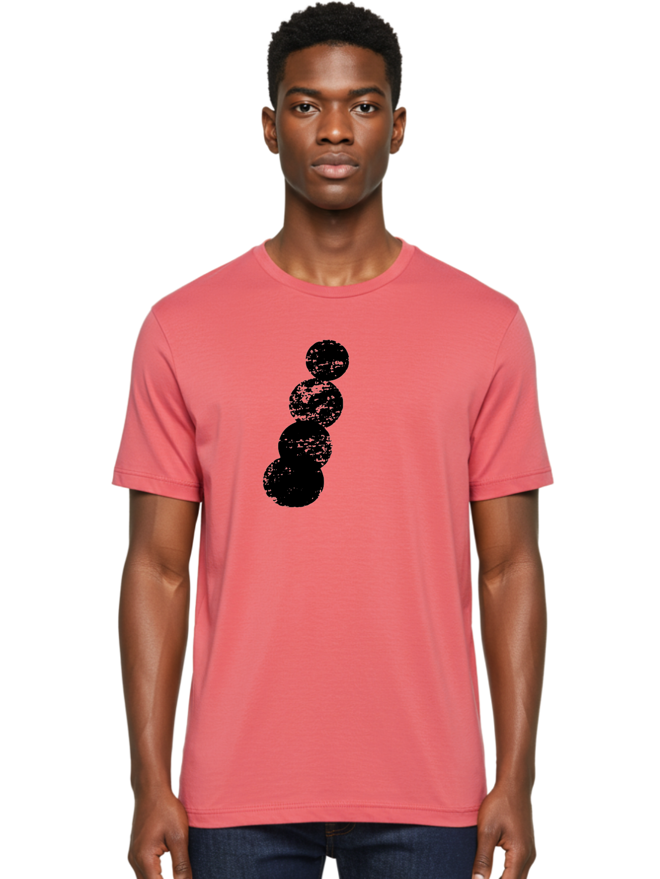 Black-Circles Men'S Graphic Tee, 100% Cotton, Comfortable Casual Summer Wear, Machine Washable, Black Spheres, Distressed Texture, Diagonal Alignment, Abstract Design, Modern Art, Creative Pattern, Minimalist Style, Grunge Effect, -  Aaa370