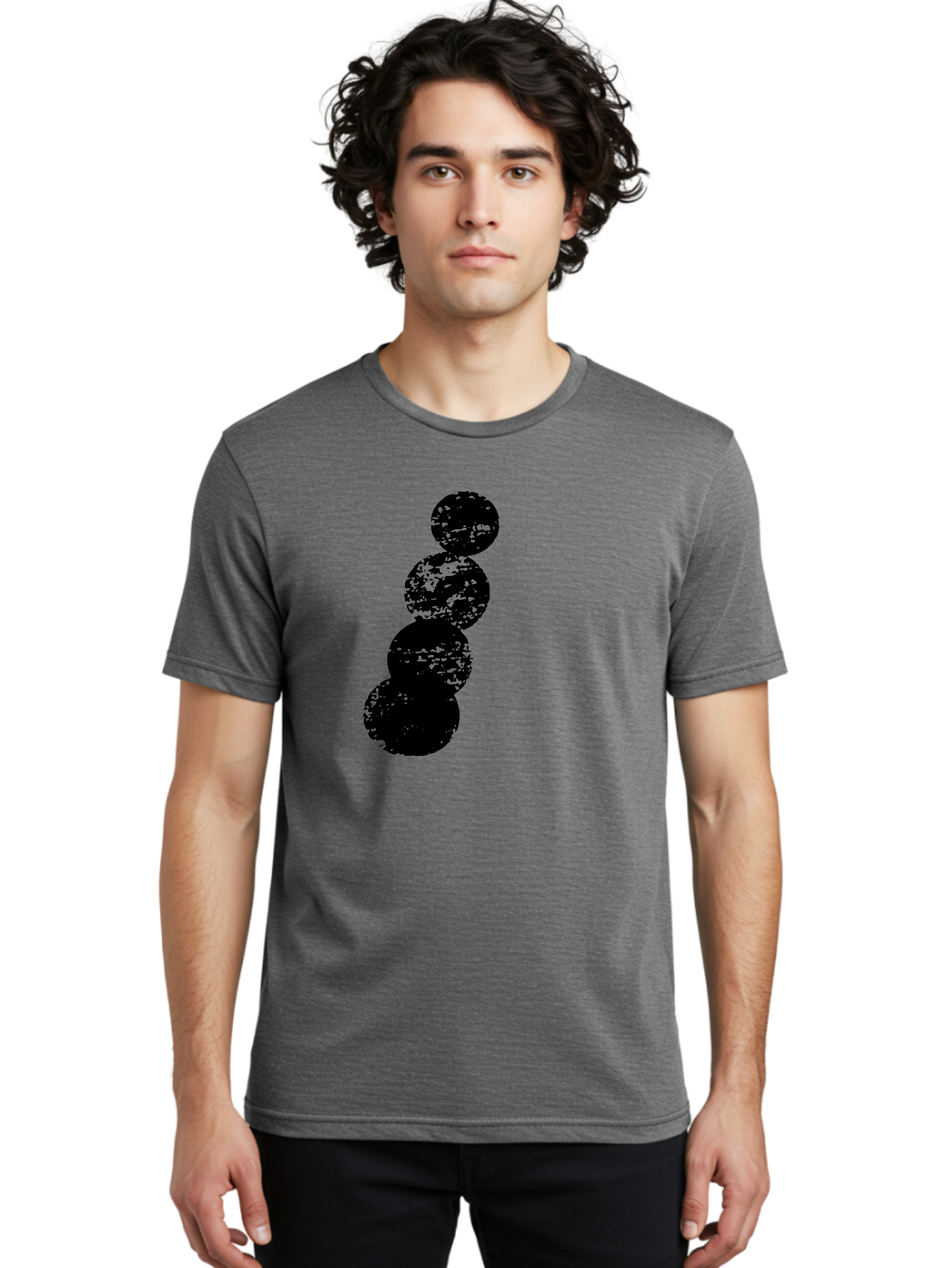 Black-Circles Men'S Graphic Tee, 100% Cotton, Comfortable Casual Summer Wear, Machine Washable, Black Spheres, Distressed Texture, Diagonal Alignment, Abstract Design, Modern Art, Creative Pattern, Minimalist Style, Grunge Effect, -  Aaa370