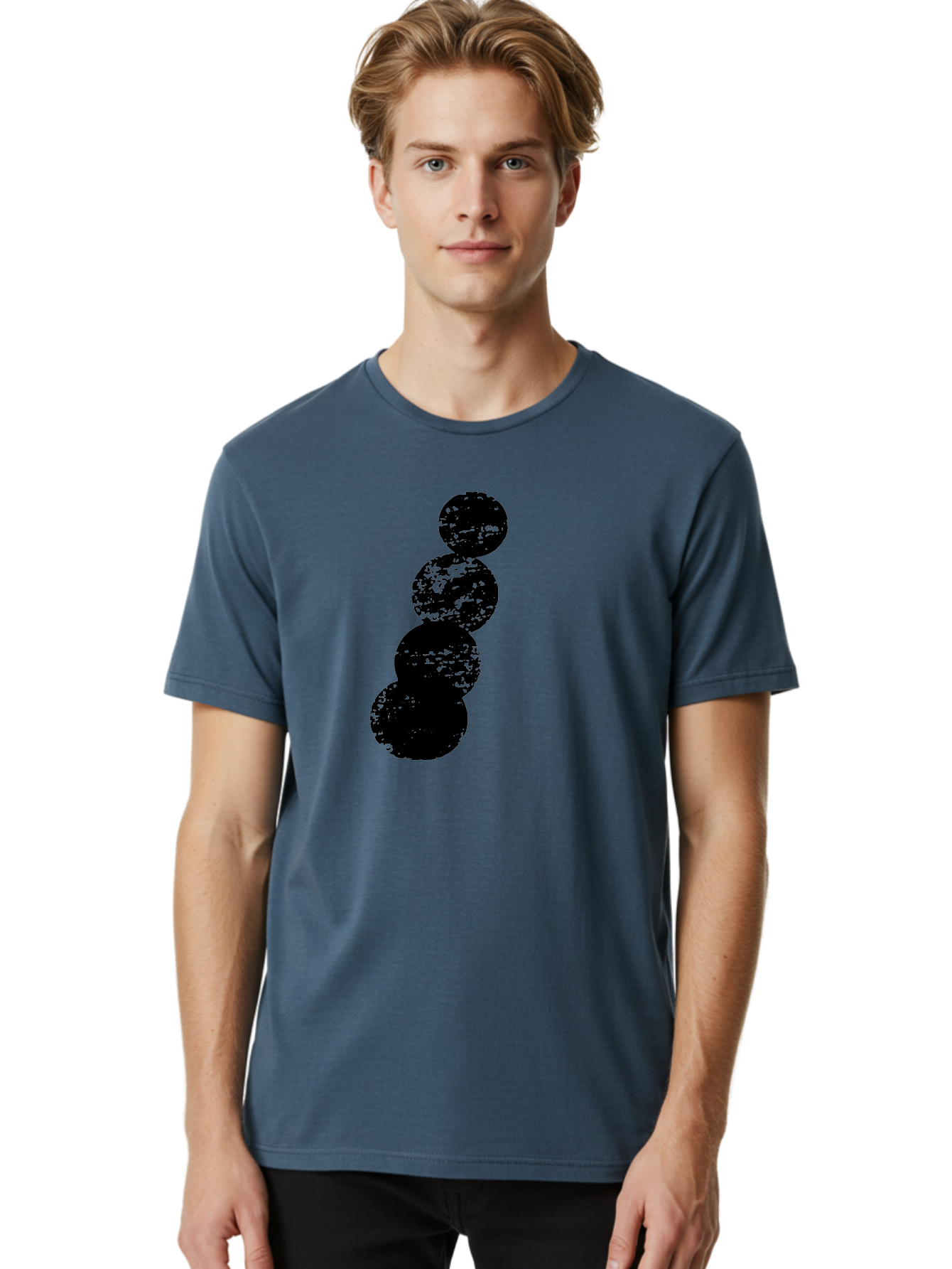 Black-Circles Men'S Graphic Tee, 100% Cotton, Comfortable Casual Summer Wear, Machine Washable, Black Spheres, Distressed Texture, Diagonal Alignment, Abstract Design, Modern Art, Creative Pattern, Minimalist Style, Grunge Effect, -  Aaa370