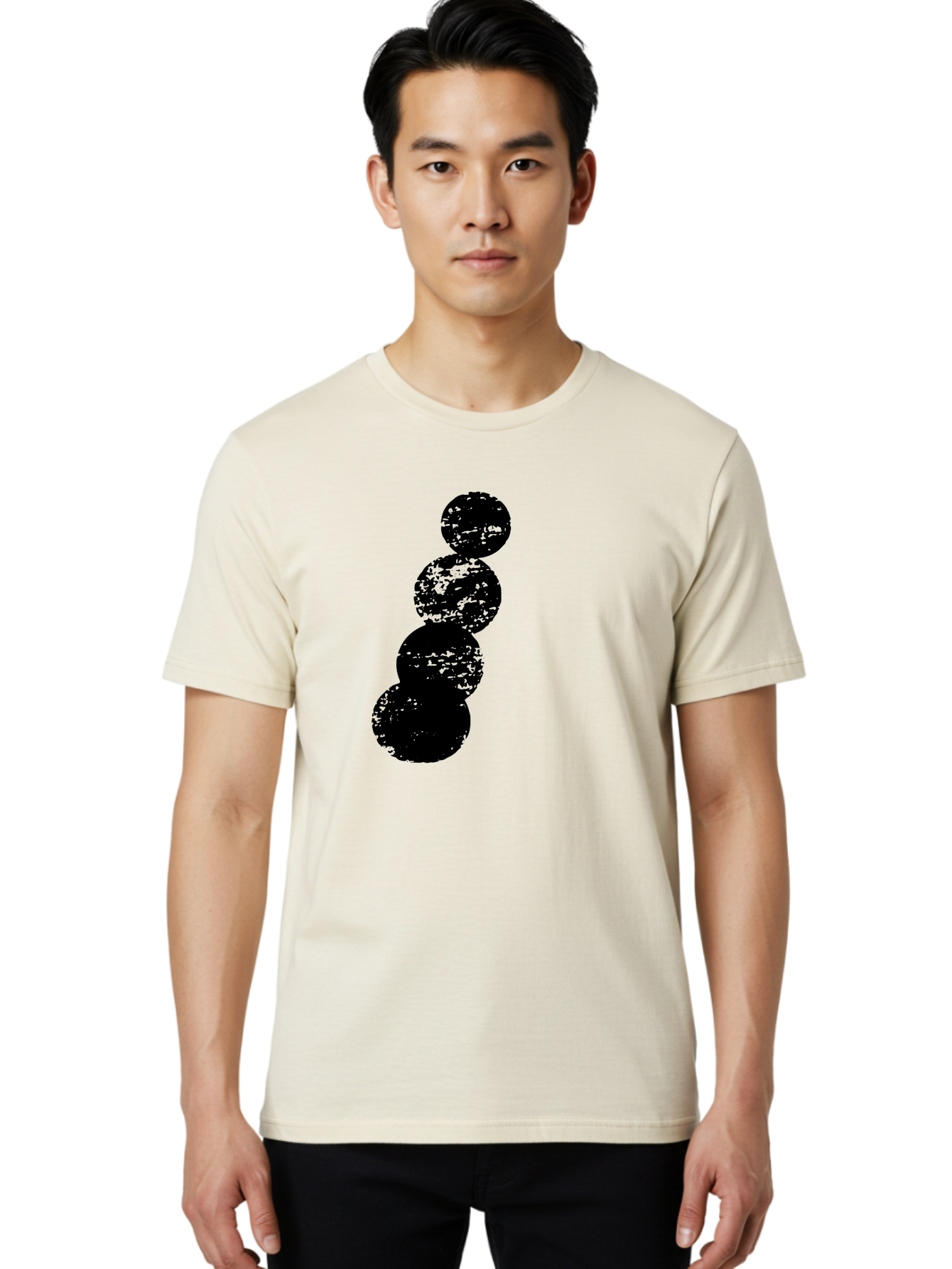 Black-Circles Men'S Graphic Tee, 100% Cotton, Comfortable Casual Summer Wear, Machine Washable, Black Spheres, Distressed Texture, Diagonal Alignment, Abstract Design, Modern Art, Creative Pattern, Minimalist Style, Grunge Effect, -  Aaa370