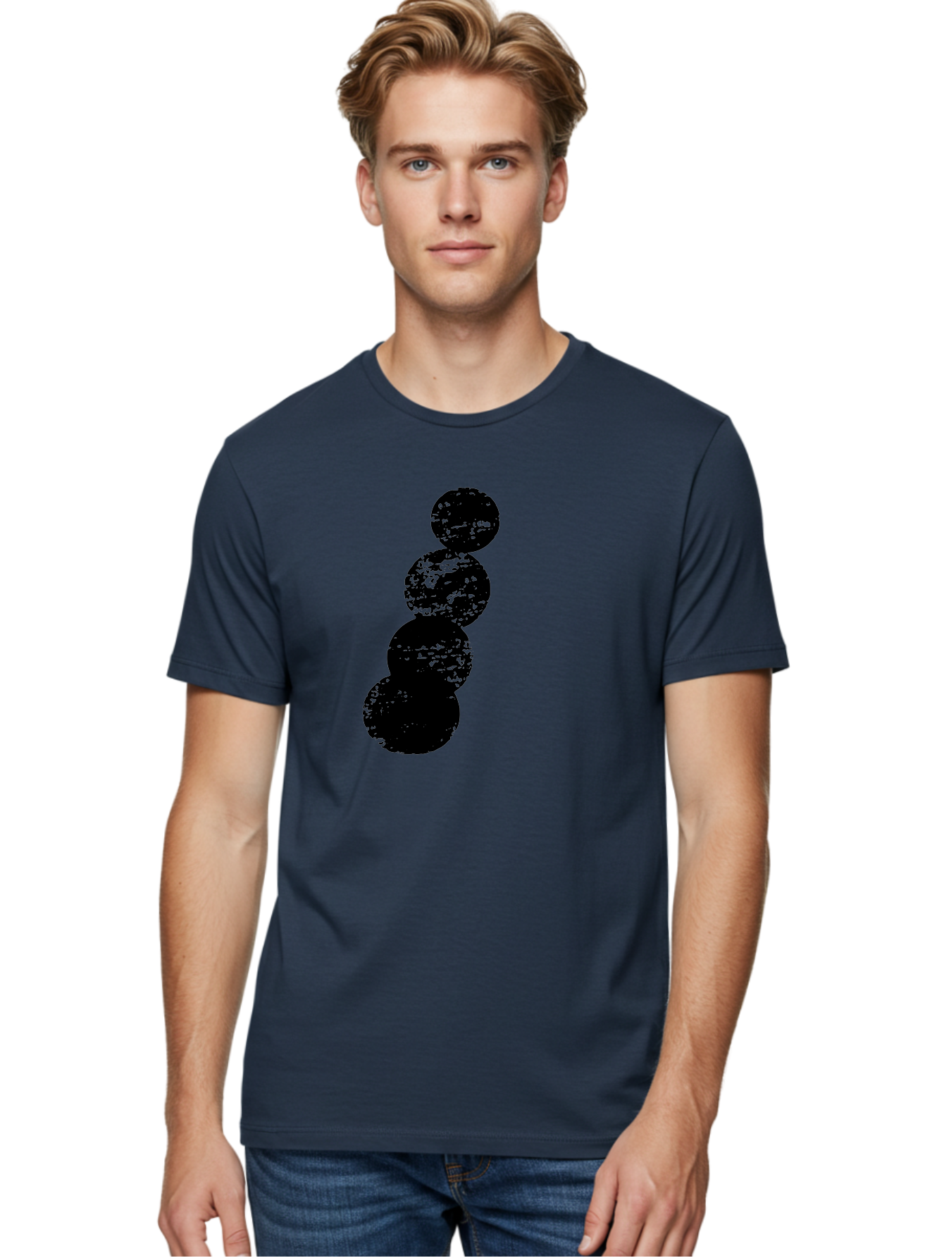 Black-Circles Men'S Graphic Tee, 100% Cotton, Comfortable Casual Summer Wear, Machine Washable, Black Spheres, Distressed Texture, Diagonal Alignment, Abstract Design, Modern Art, Creative Pattern, Minimalist Style, Grunge Effect, -  Aaa370