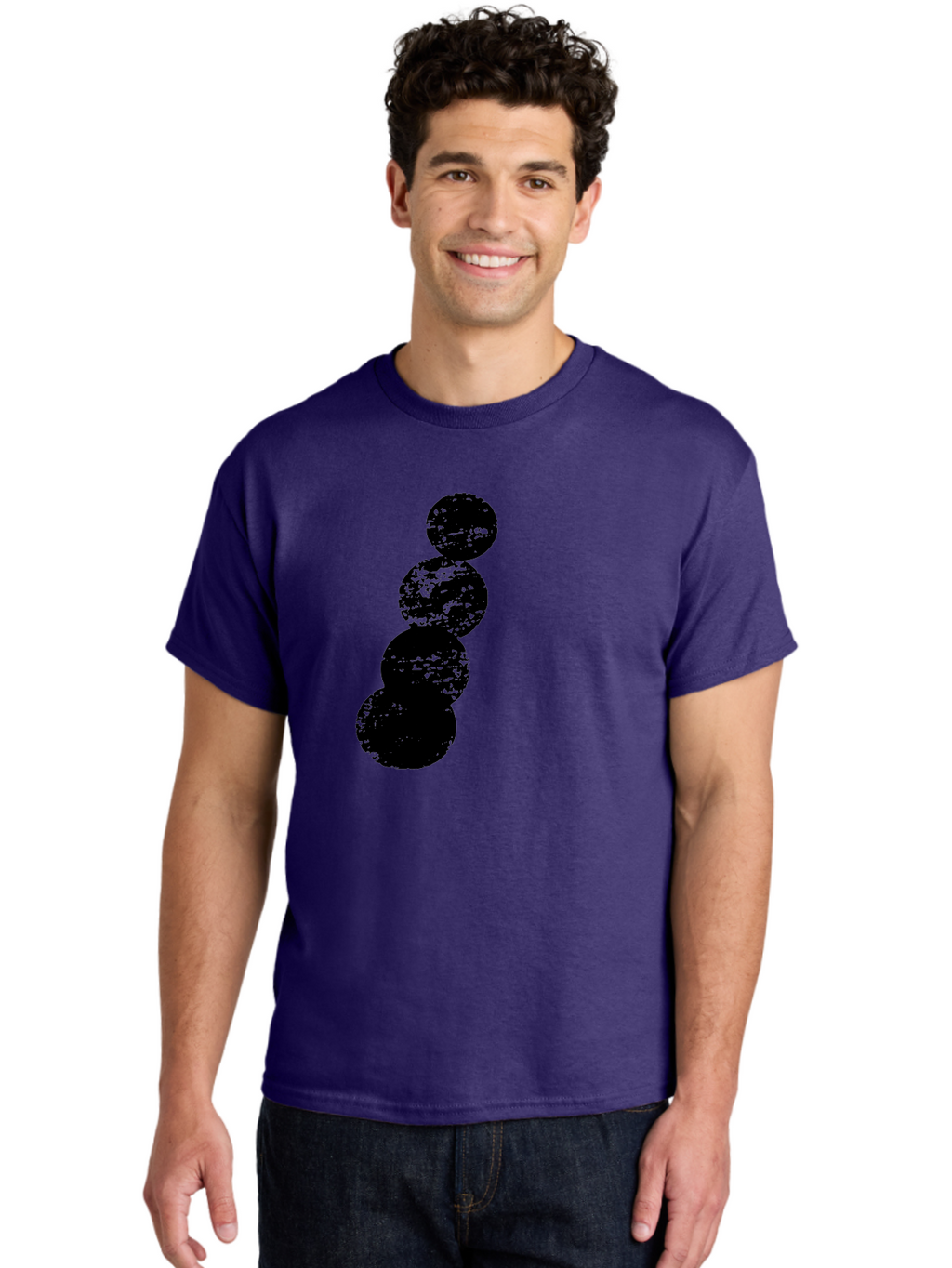 Black-Circles Men'S Graphic Tee, 100% Cotton, Comfortable Casual Summer Wear, Machine Washable, Black Spheres, Distressed Texture, Diagonal Alignment, Abstract Design, Modern Art, Creative Pattern, Minimalist Style, Grunge Effect, -  Aaa370