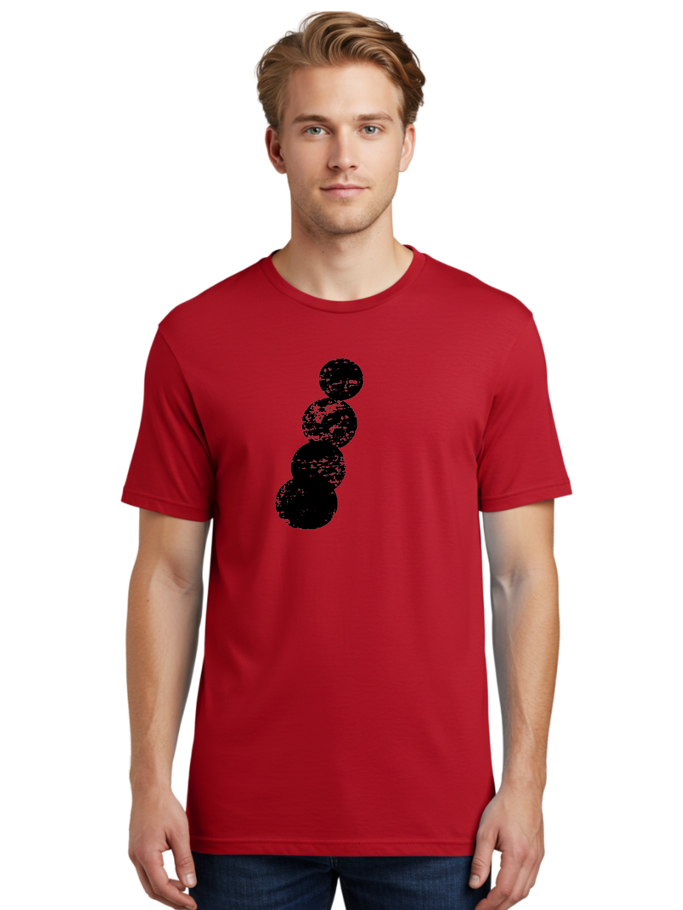 Black-Circles Men'S Graphic Tee, 100% Cotton, Comfortable Casual Summer Wear, Machine Washable, Black Spheres, Distressed Texture, Diagonal Alignment, Abstract Design, Modern Art, Creative Pattern, Minimalist Style, Grunge Effect, -  Aaa370