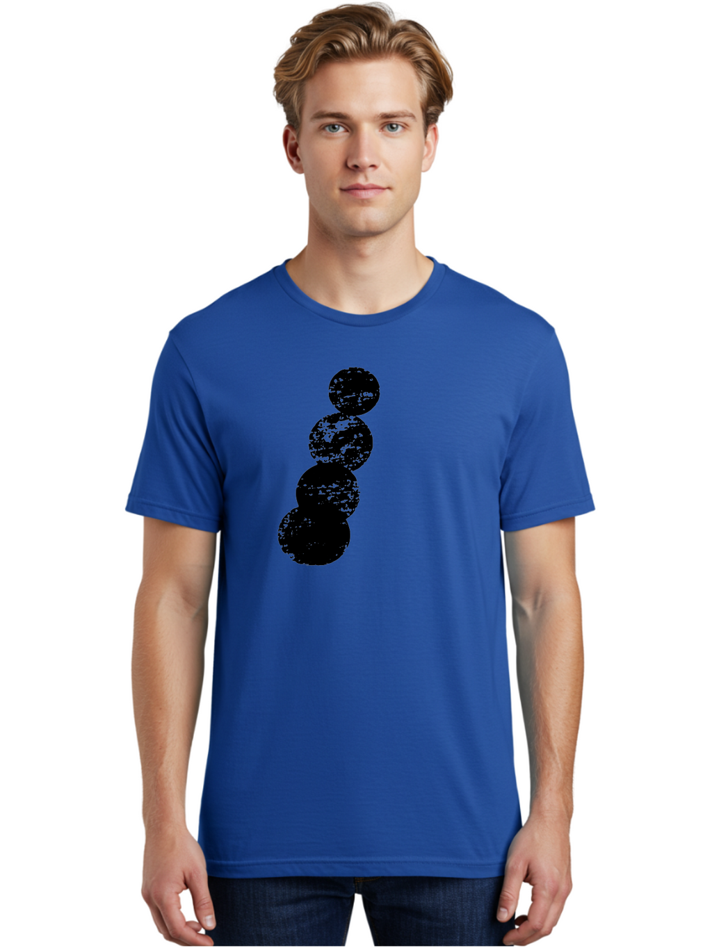 Black-Circles Men'S Graphic Tee, 100% Cotton, Comfortable Casual Summer Wear, Machine Washable, Black Spheres, Distressed Texture, Diagonal Alignment, Abstract Design, Modern Art, Creative Pattern, Minimalist Style, Grunge Effect, -  Aaa370