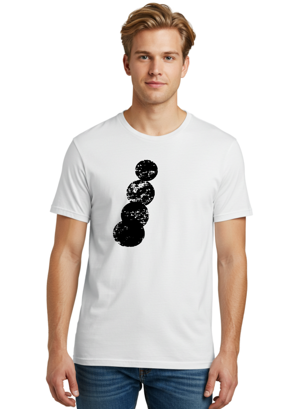 Black-Circles Men'S Graphic Tee, 100% Cotton, Comfortable Casual Summer Wear, Machine Washable, Black Spheres, Distressed Texture, Diagonal Alignment, Abstract Design, Modern Art, Creative Pattern, Minimalist Style, Grunge Effect, -  Aaa370