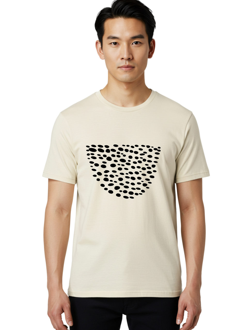 Black-Dots-Heart Men'S Graphic Tee, 100% Cotton, Comfortable Casual Summer Wear, Machine Washable, Black Dots Forming Heart Shape, Minimalist Design, Abstract Heart, Modern Art, Simple Graphics, Dot Pattern, Heart Illustration, Cute Design -  Aaa371