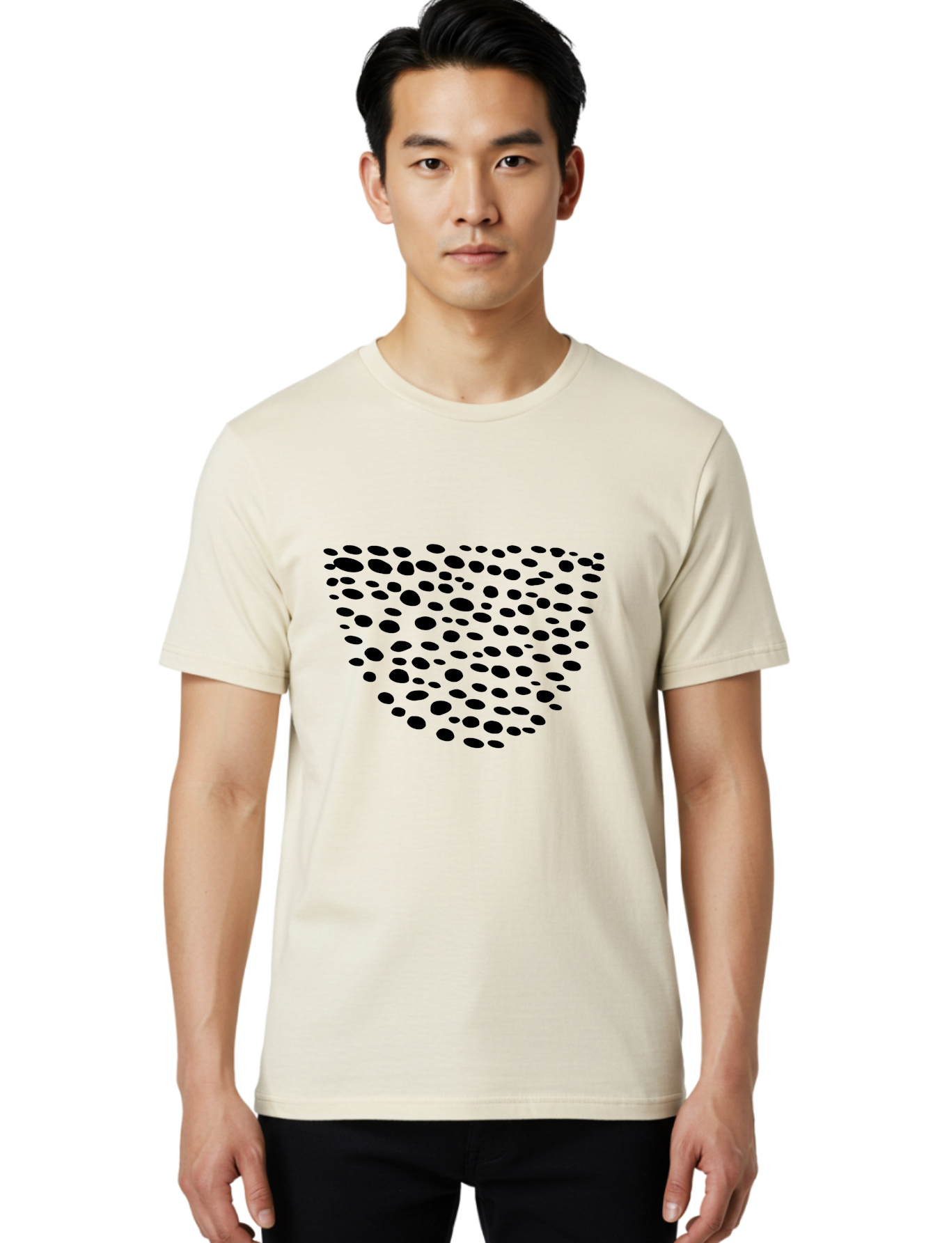 Black-Dots-Heart Men'S Graphic Tee, 100% Cotton, Comfortable Casual Summer Wear, Machine Washable, Black Dots Forming Heart Shape, Minimalist Design, Abstract Heart, Modern Art, Simple Graphics, Dot Pattern, Heart Illustration, Cute Design -  Aaa371