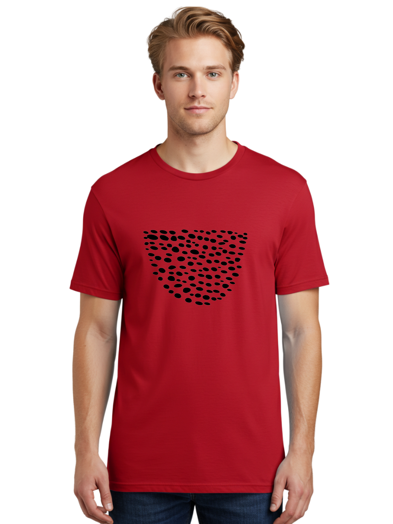 Black-Dots-Heart Men'S Graphic Tee, 100% Cotton, Comfortable Casual Summer Wear, Machine Washable, Black Dots Forming Heart Shape, Minimalist Design, Abstract Heart, Modern Art, Simple Graphics, Dot Pattern, Heart Illustration, Cute Design -  Aaa371