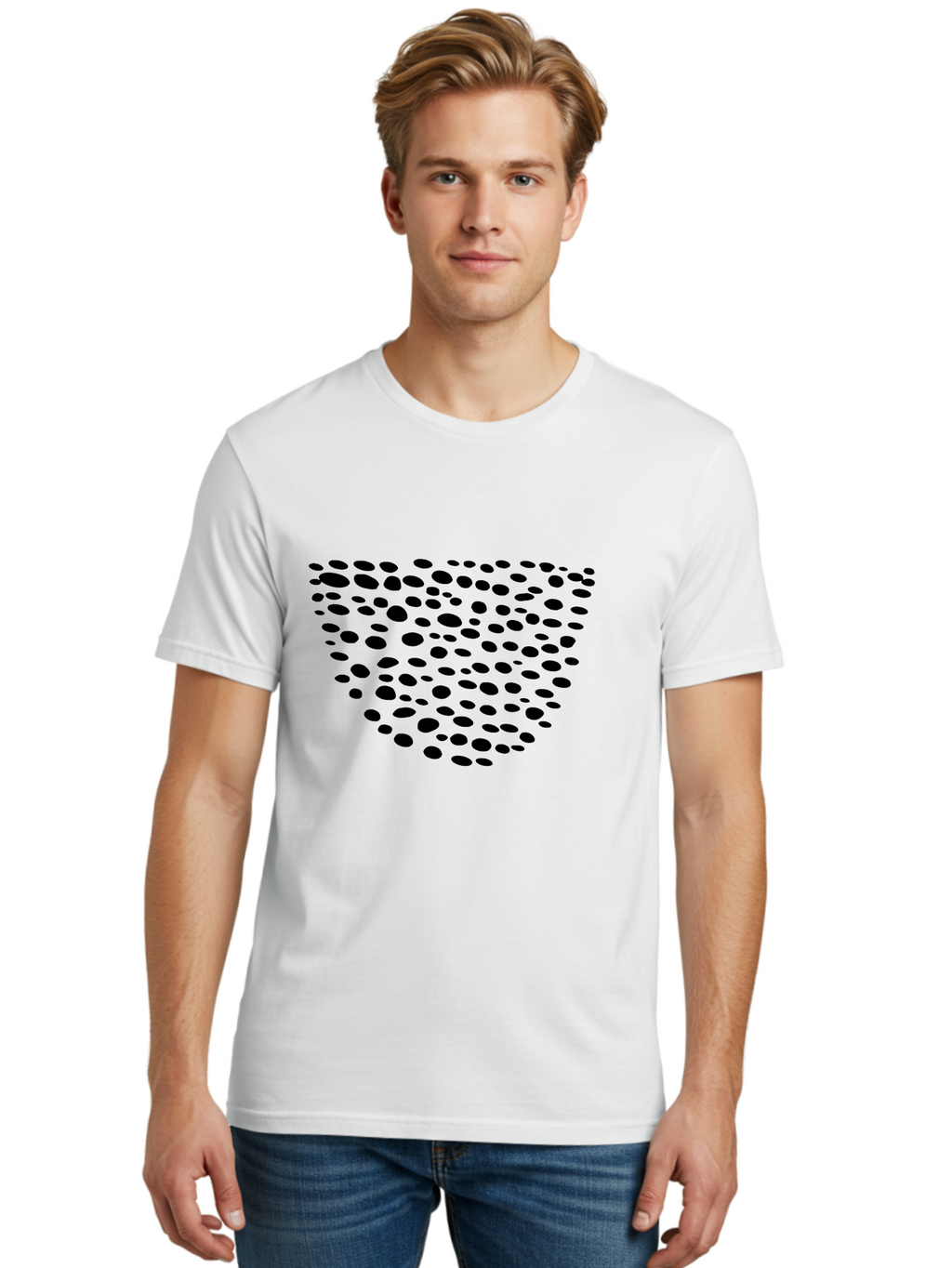 Black-Dots-Heart Men'S Graphic Tee, 100% Cotton, Comfortable Casual Summer Wear, Machine Washable, Black Dots Forming Heart Shape, Minimalist Design, Abstract Heart, Modern Art, Simple Graphics, Dot Pattern, Heart Illustration, Cute Design -  Aaa371