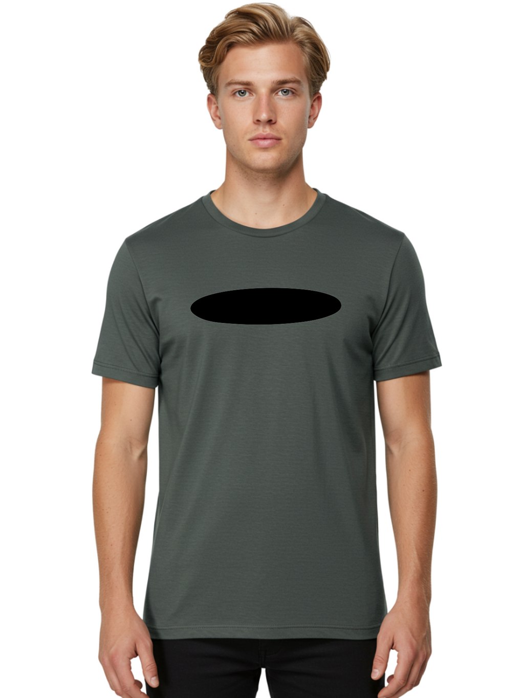 Black-Ellipse Men'S Graphic Tee, 100% Cotton, Comfortable Casual Summer Wear, Machine Washable, Black Ellipse, Minimalist Design, Simple Shape, Abstract Art, Geometric Figure, Modern Graphic -  Aaa373