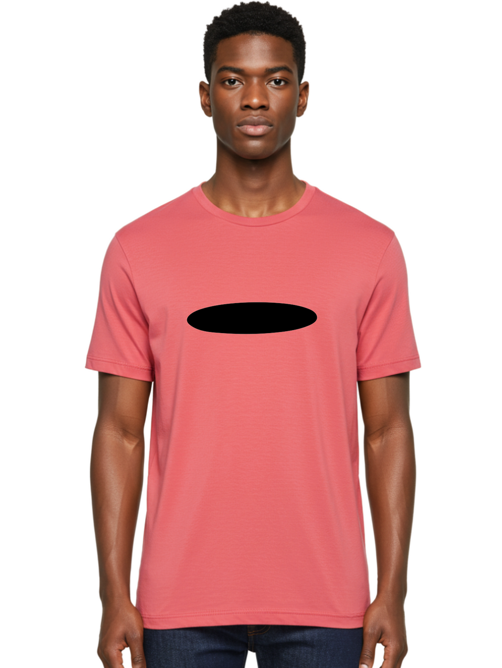 Black-Ellipse Men'S Graphic Tee, 100% Cotton, Comfortable Casual Summer Wear, Machine Washable, Black Ellipse, Minimalist Design, Simple Shape, Abstract Art, Geometric Figure, Modern Graphic -  Aaa373