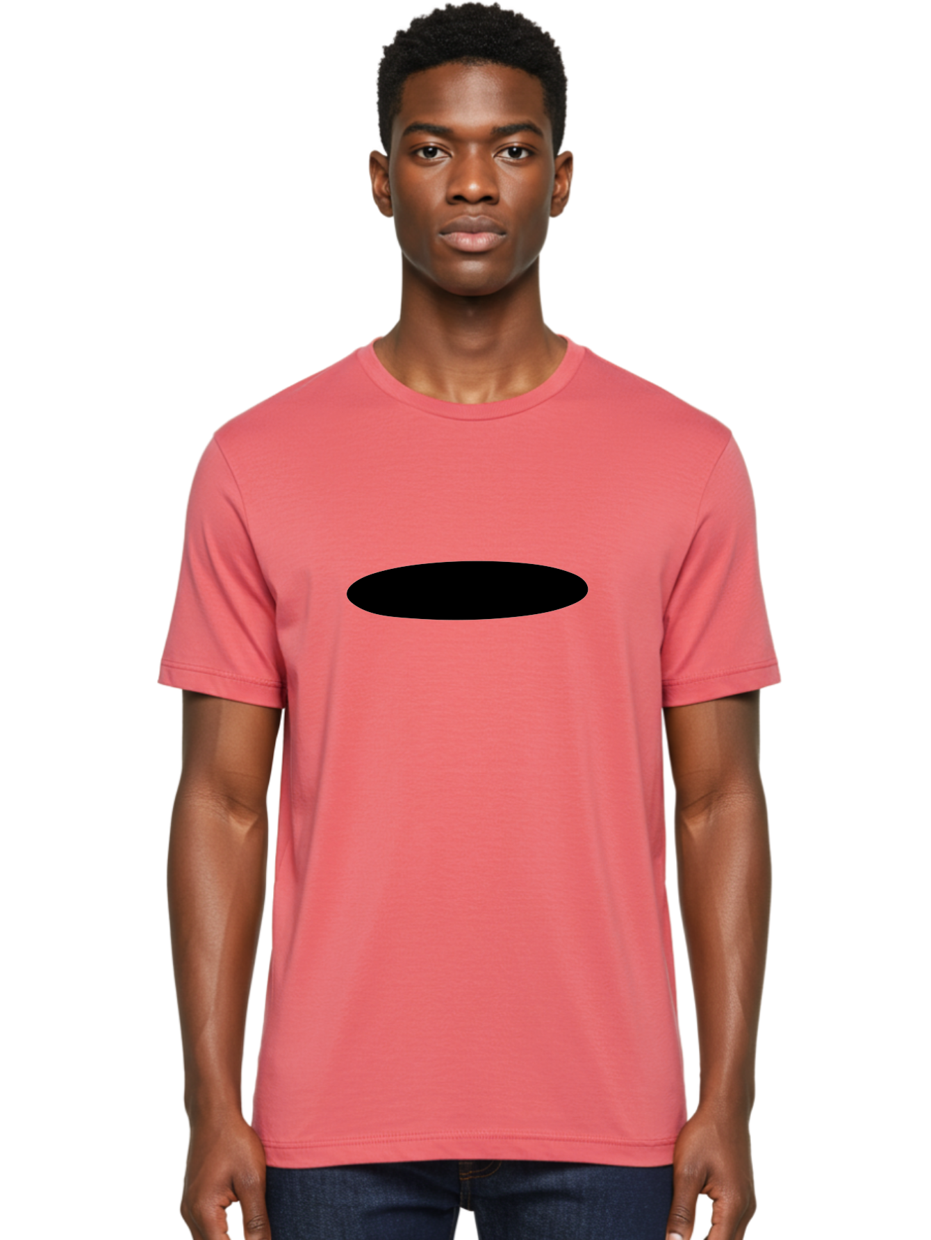 Black-Ellipse Men'S Graphic Tee, 100% Cotton, Comfortable Casual Summer Wear, Machine Washable, Black Ellipse, Minimalist Design, Simple Shape, Abstract Art, Geometric Figure, Modern Graphic -  Aaa373