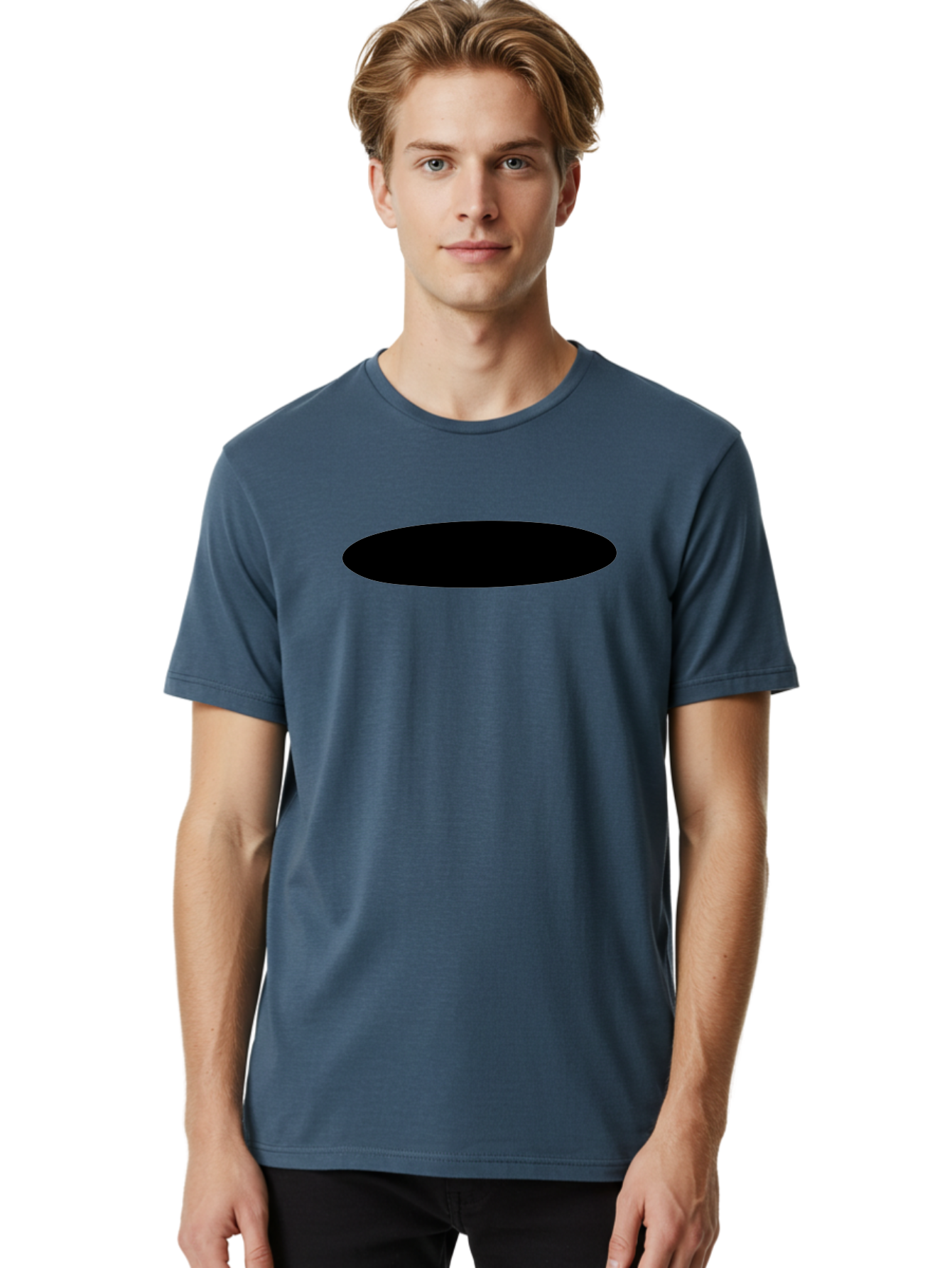 Black-Ellipse Men'S Graphic Tee, 100% Cotton, Comfortable Casual Summer Wear, Machine Washable, Black Ellipse, Minimalist Design, Simple Shape, Abstract Art, Geometric Figure, Modern Graphic -  Aaa373