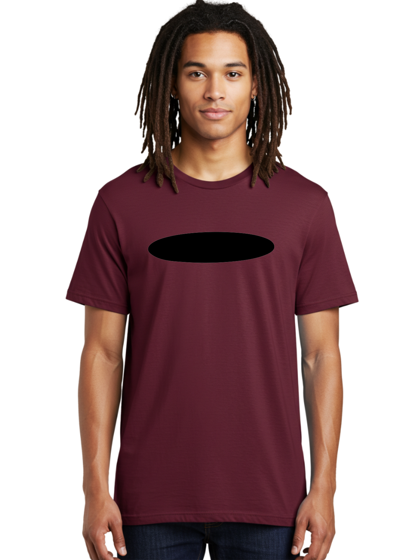 Black-Ellipse Men'S Graphic Tee, 100% Cotton, Comfortable Casual Summer Wear, Machine Washable, Black Ellipse, Minimalist Design, Simple Shape, Abstract Art, Geometric Figure, Modern Graphic -  Aaa373