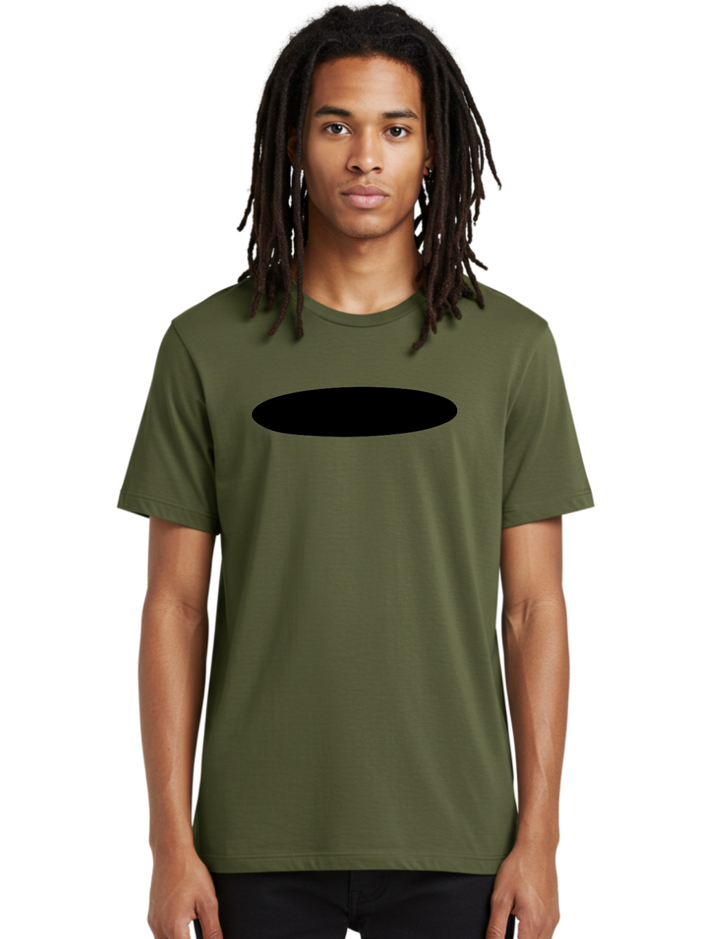 Black-Ellipse Men'S Graphic Tee, 100% Cotton, Comfortable Casual Summer Wear, Machine Washable, Black Ellipse, Minimalist Design, Simple Shape, Abstract Art, Geometric Figure, Modern Graphic -  Aaa373