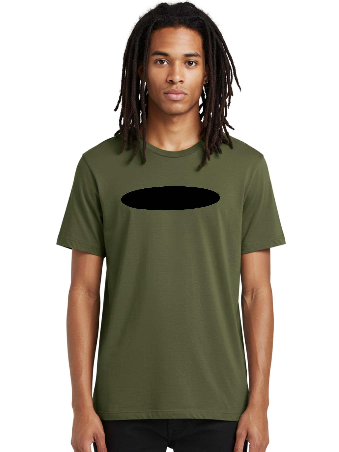 Black-Ellipse Men'S Graphic Tee, 100% Cotton, Comfortable Casual Summer Wear, Machine Washable, Black Ellipse, Minimalist Design, Simple Shape, Abstract Art, Geometric Figure, Modern Graphic -  Aaa373