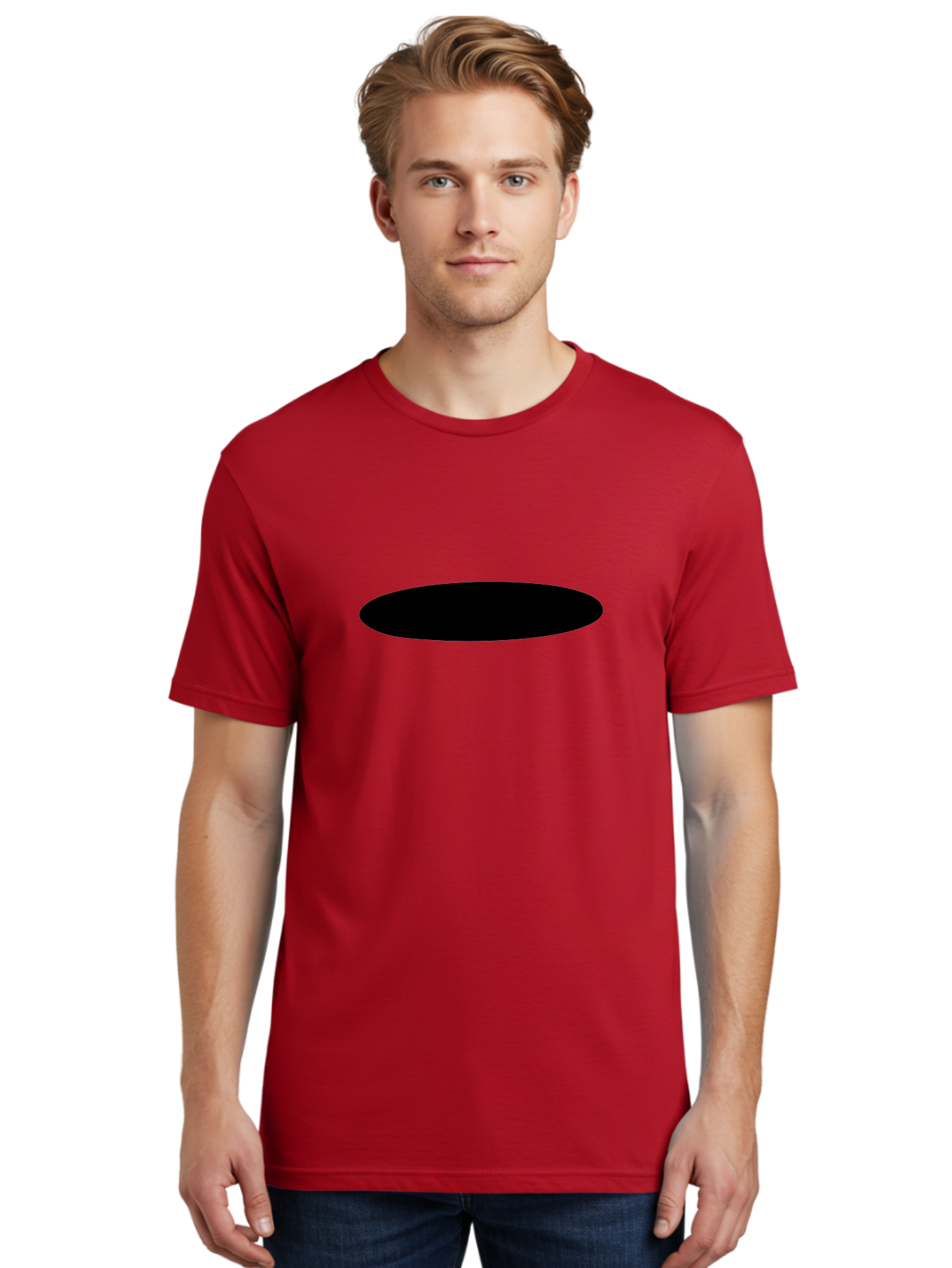 Black-Ellipse Men'S Graphic Tee, 100% Cotton, Comfortable Casual Summer Wear, Machine Washable, Black Ellipse, Minimalist Design, Simple Shape, Abstract Art, Geometric Figure, Modern Graphic -  Aaa373