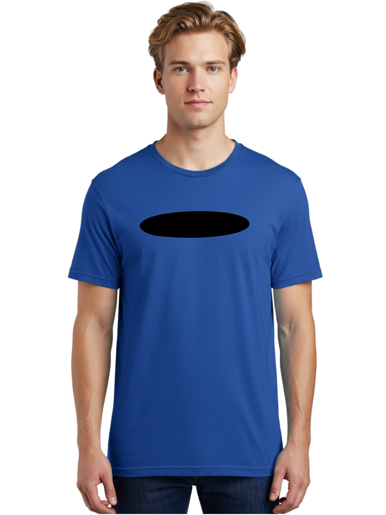 Black-Ellipse Men'S Graphic Tee, 100% Cotton, Comfortable Casual Summer Wear, Machine Washable, Black Ellipse, Minimalist Design, Simple Shape, Abstract Art, Geometric Figure, Modern Graphic -  Aaa373